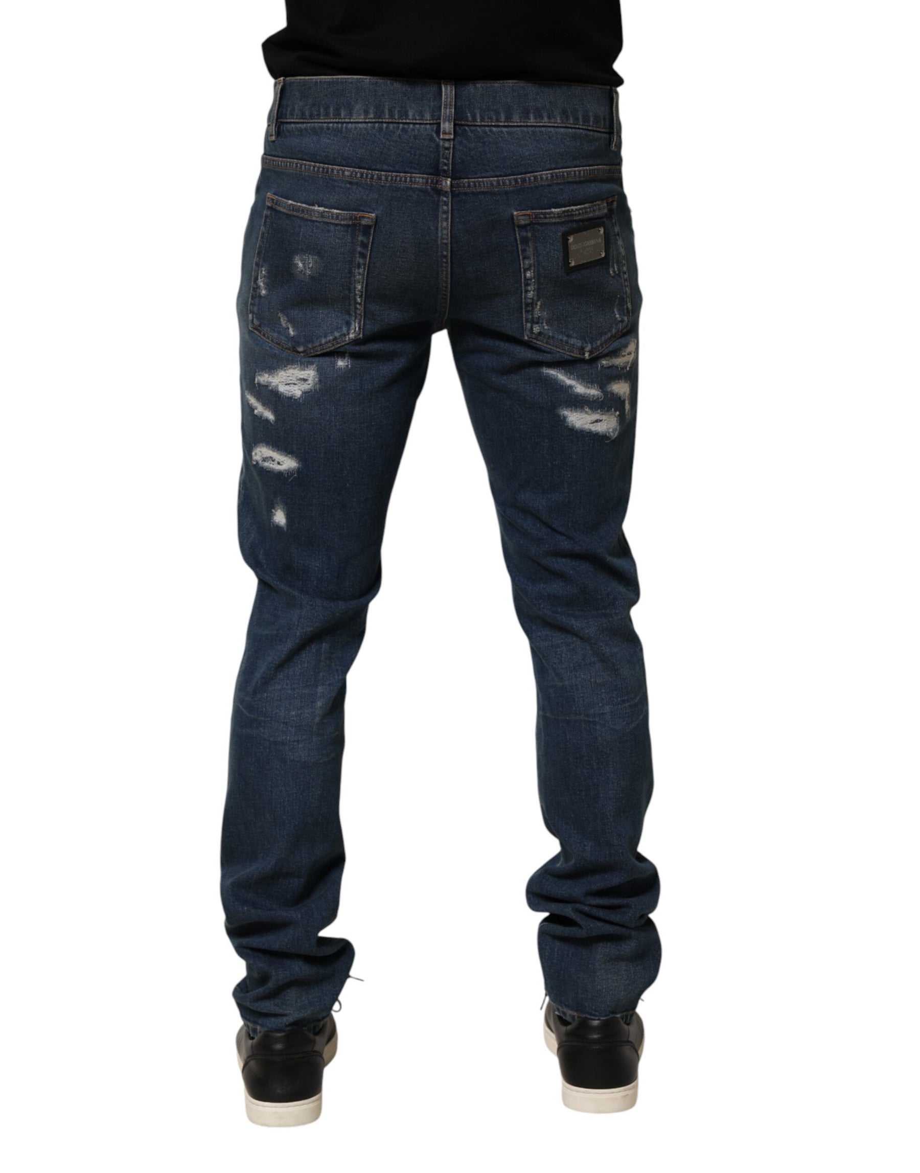 Dolce & Gabbana Blue Tattered Cotton Skinny Men Denim Jeans | Regal Royce