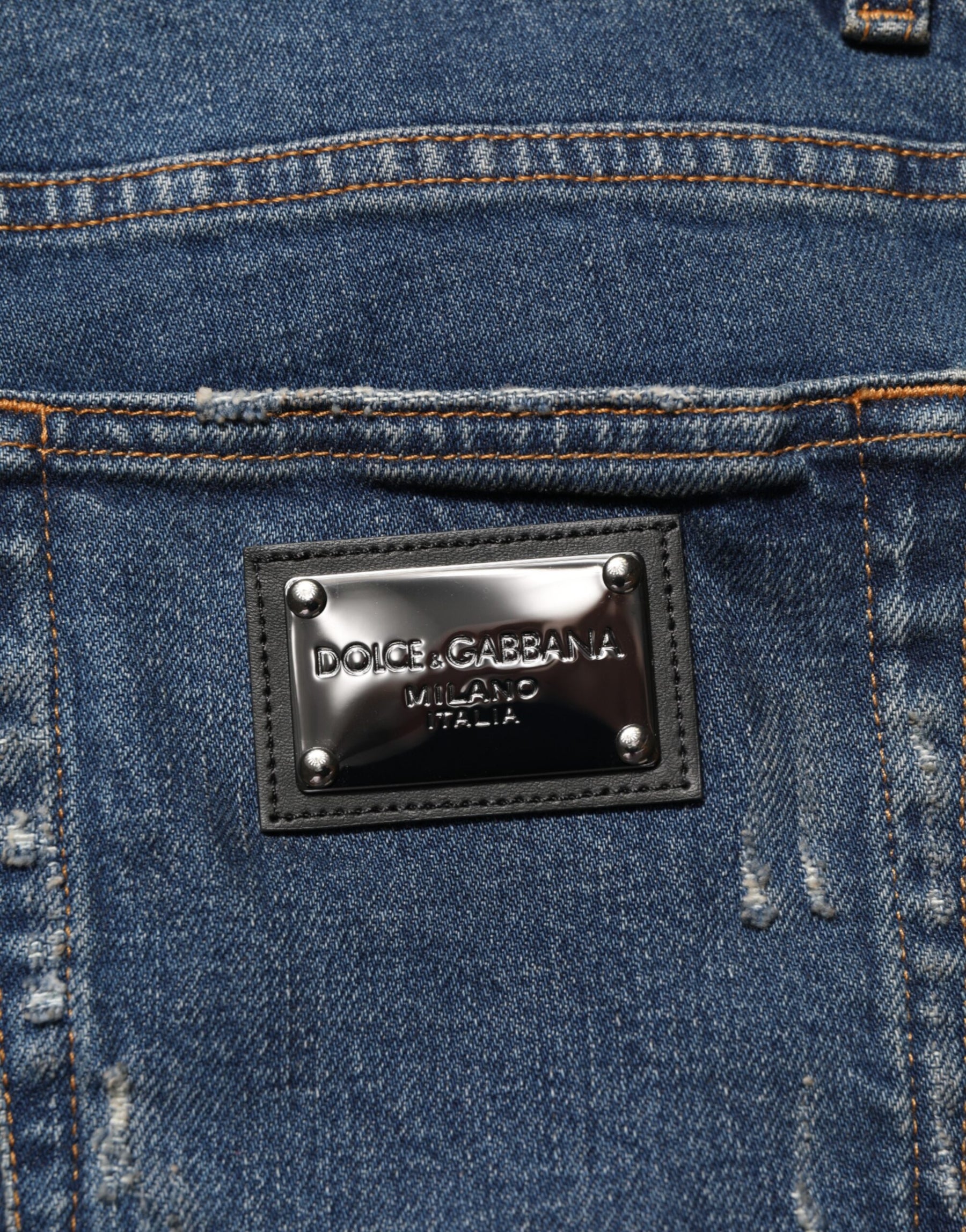 Dolce & Gabbana Blue Tattered Cotton Skinny Men Denim Jeans | Regal Royce