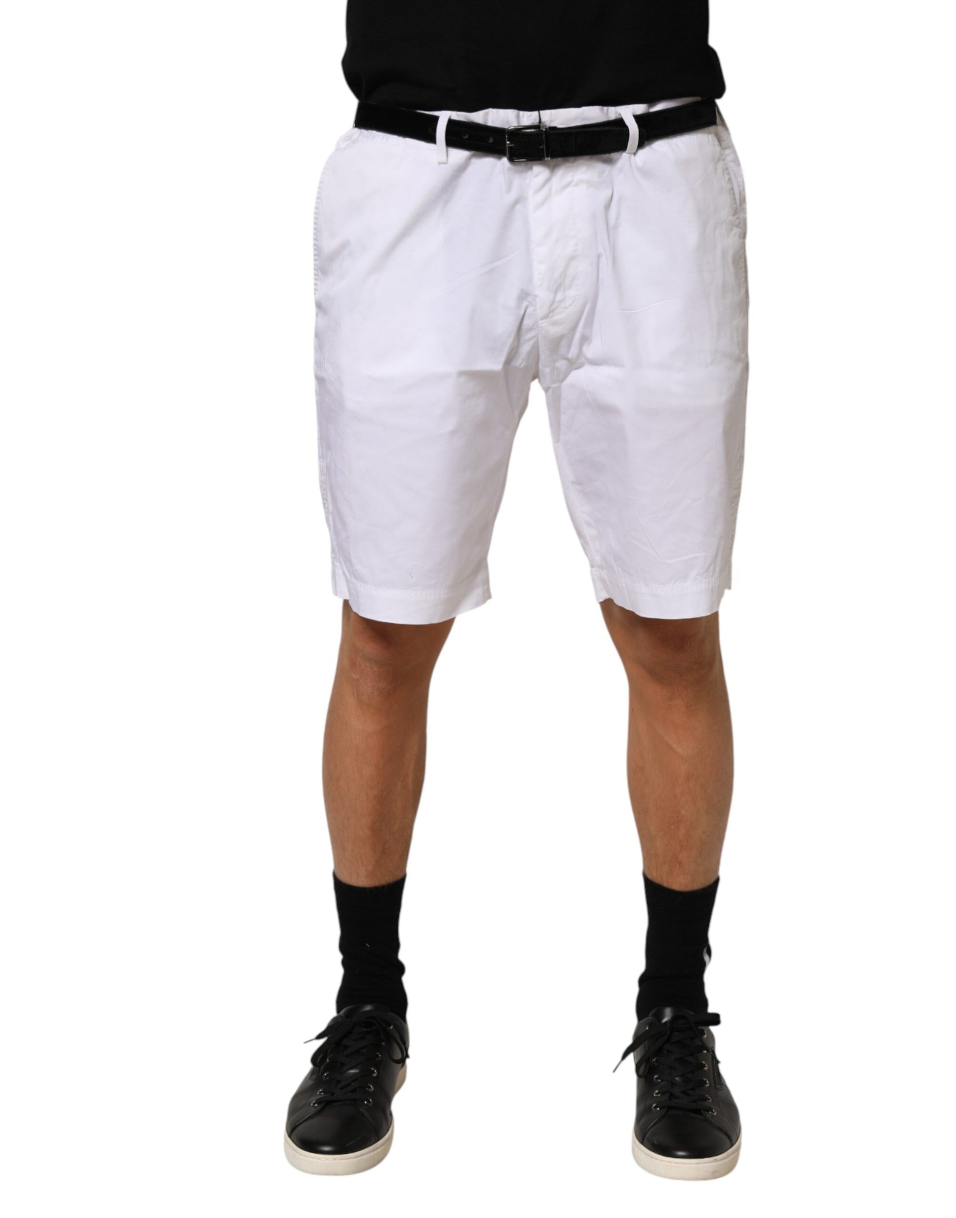 Dolce & Gabbana White Cotton Stretch Men Bermuda Pants | Regal Royce
