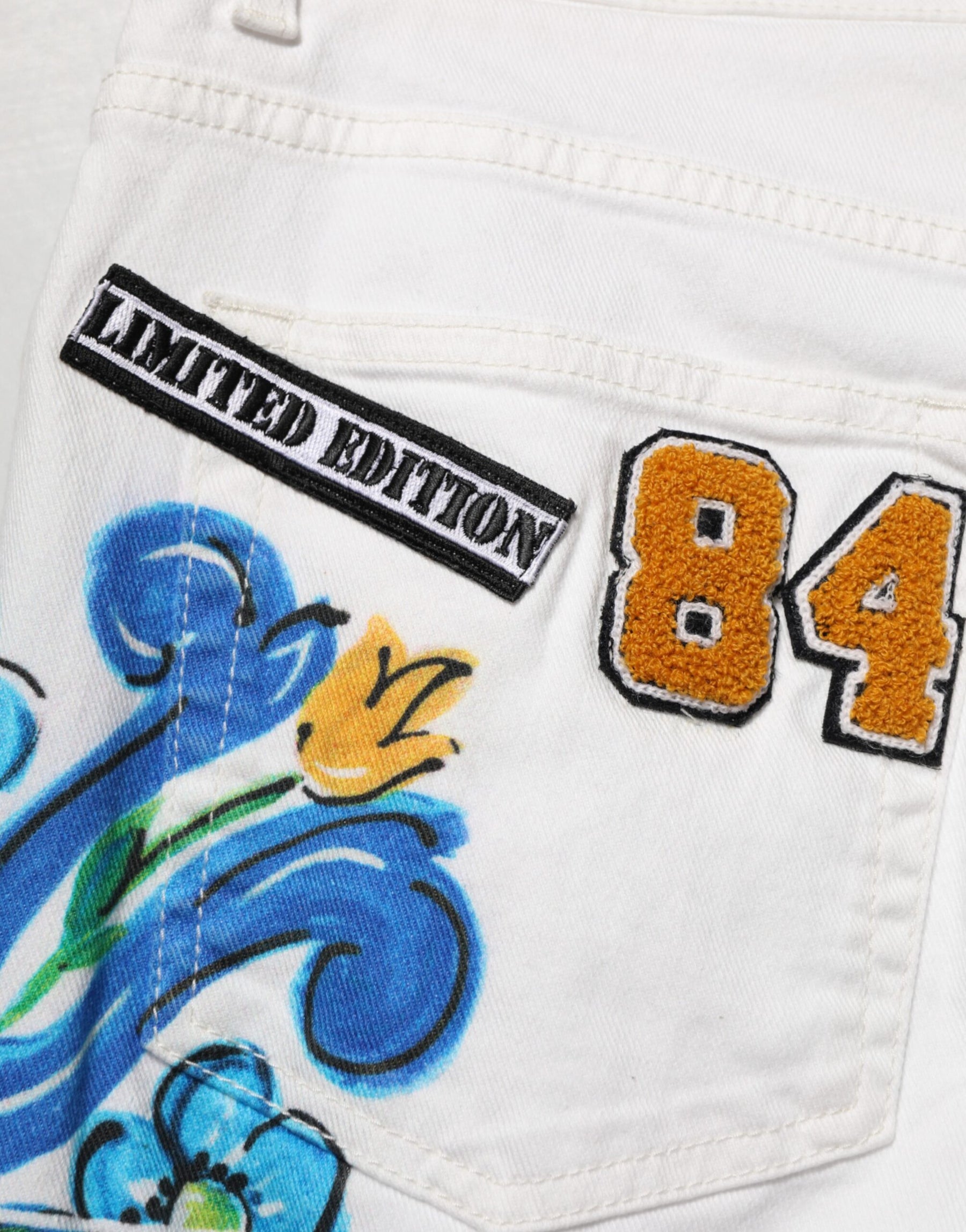Dolce & Gabbana White Graffiti Print Skinny GOLD Denim Jeans | Regal Royce