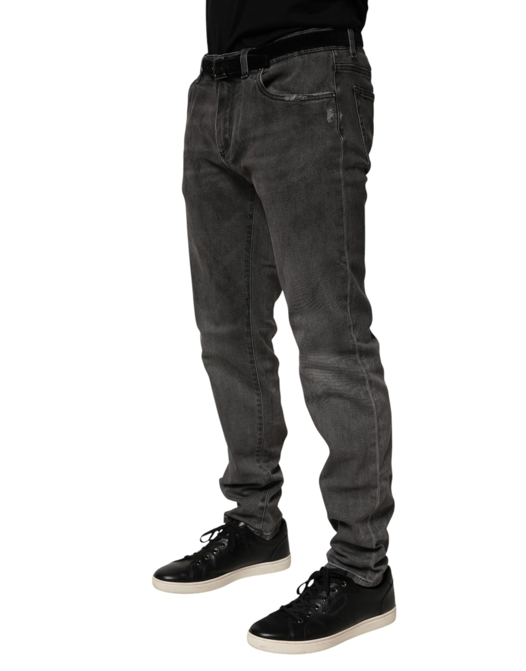 Dolce & Gabbana Dark Gray Cotton Skinny Men Denim Jeans | Regal Royce