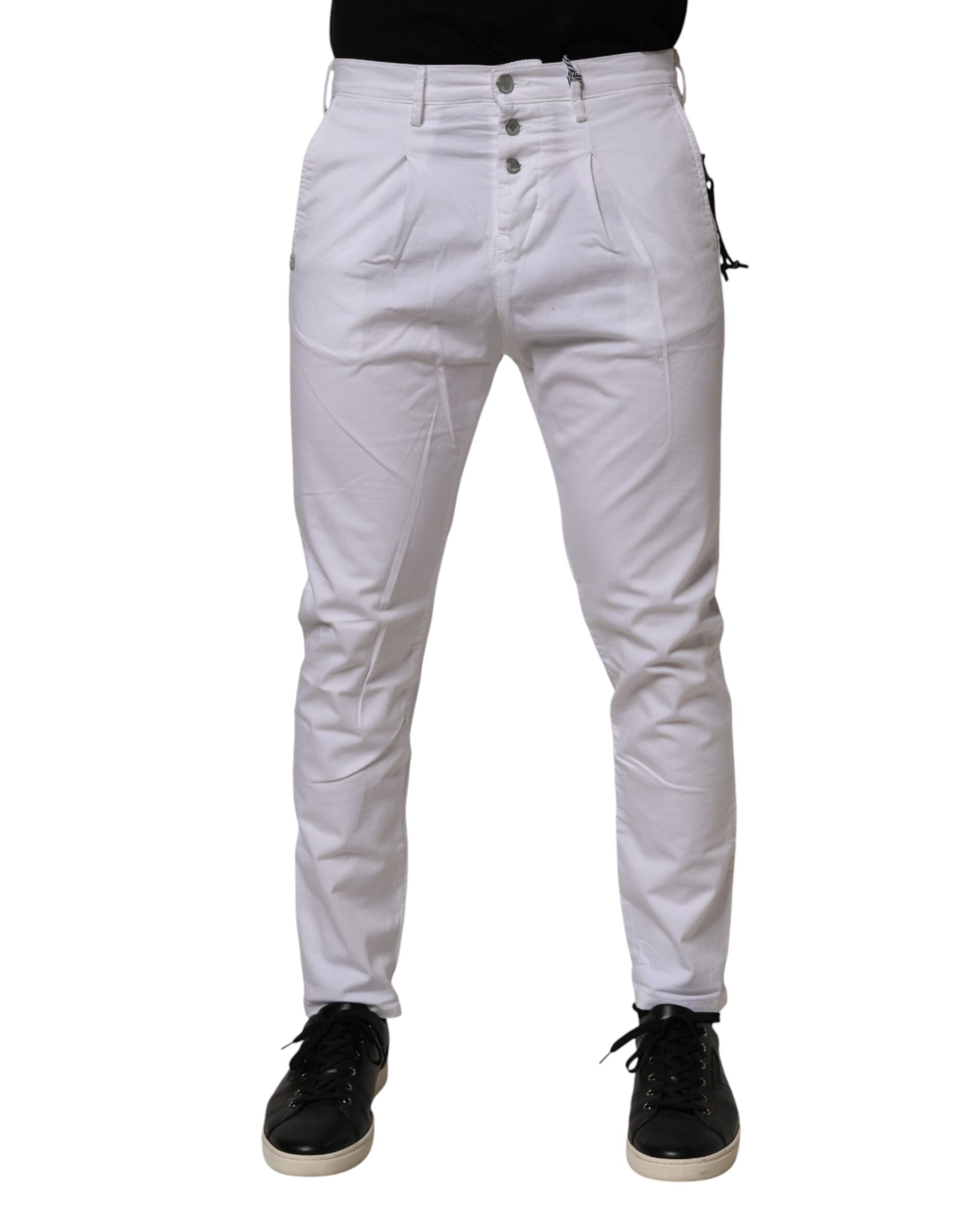 Daniele Alessandrini White Cotton Stretch Slim Fit Denim Jeans