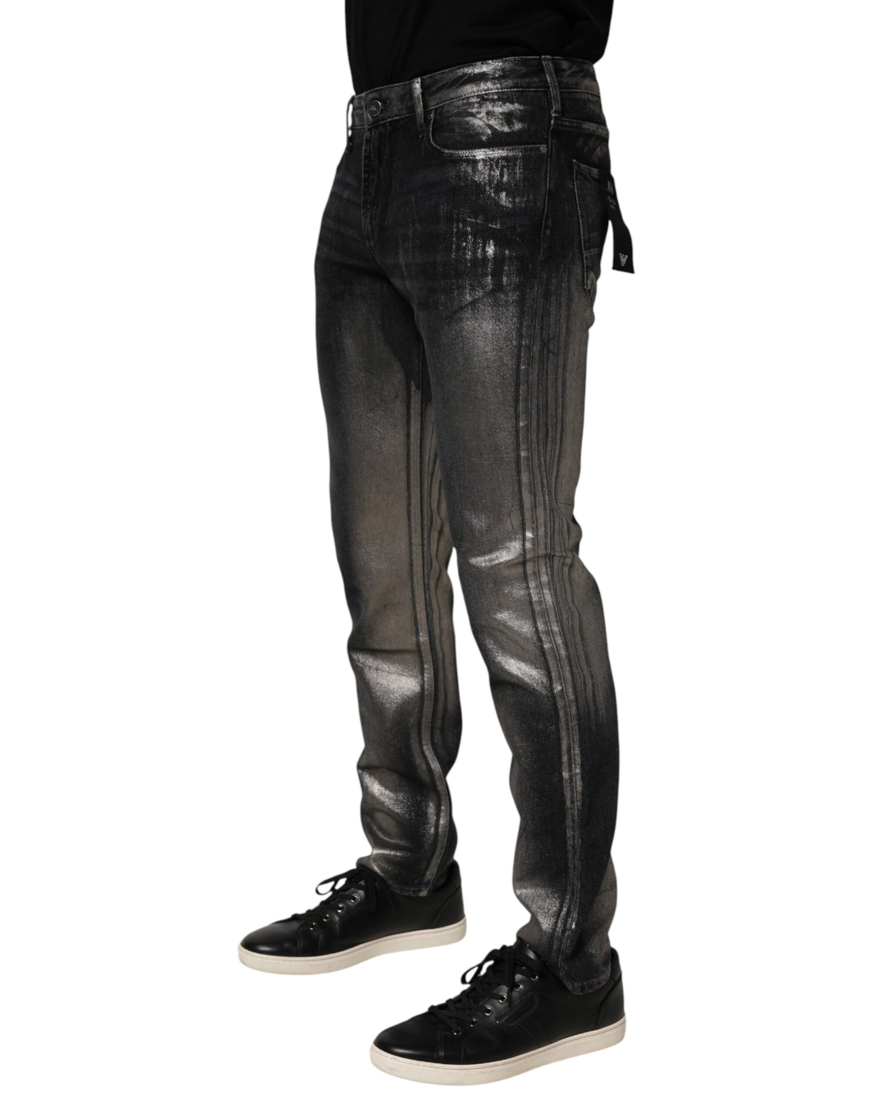 Emporio Armani Black Washed Slim Fit Men Denim Trouser Jeans | Regal Royce