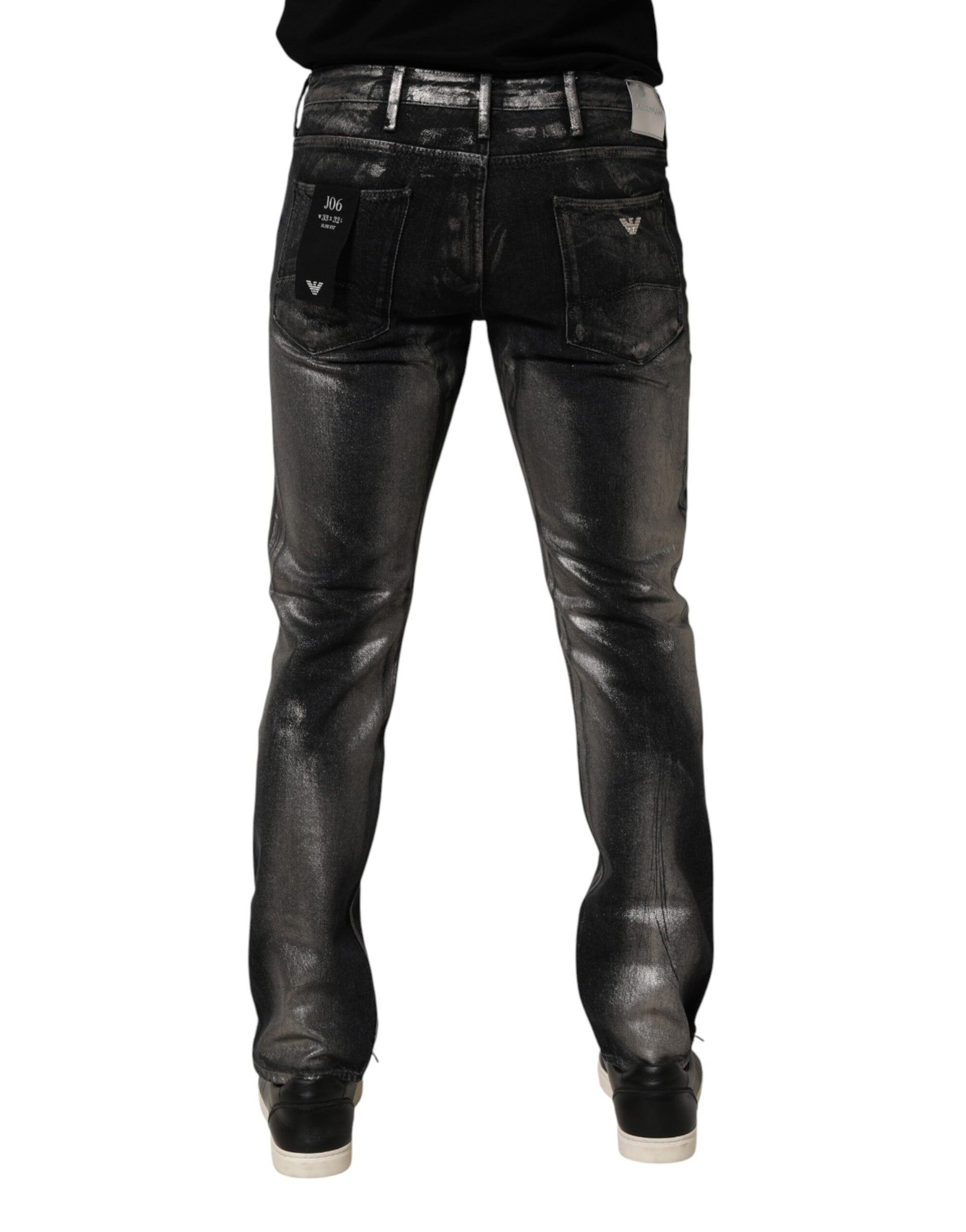 Emporio Armani Black Washed Slim Fit Men Denim Trouser Jeans | Regal Royce
