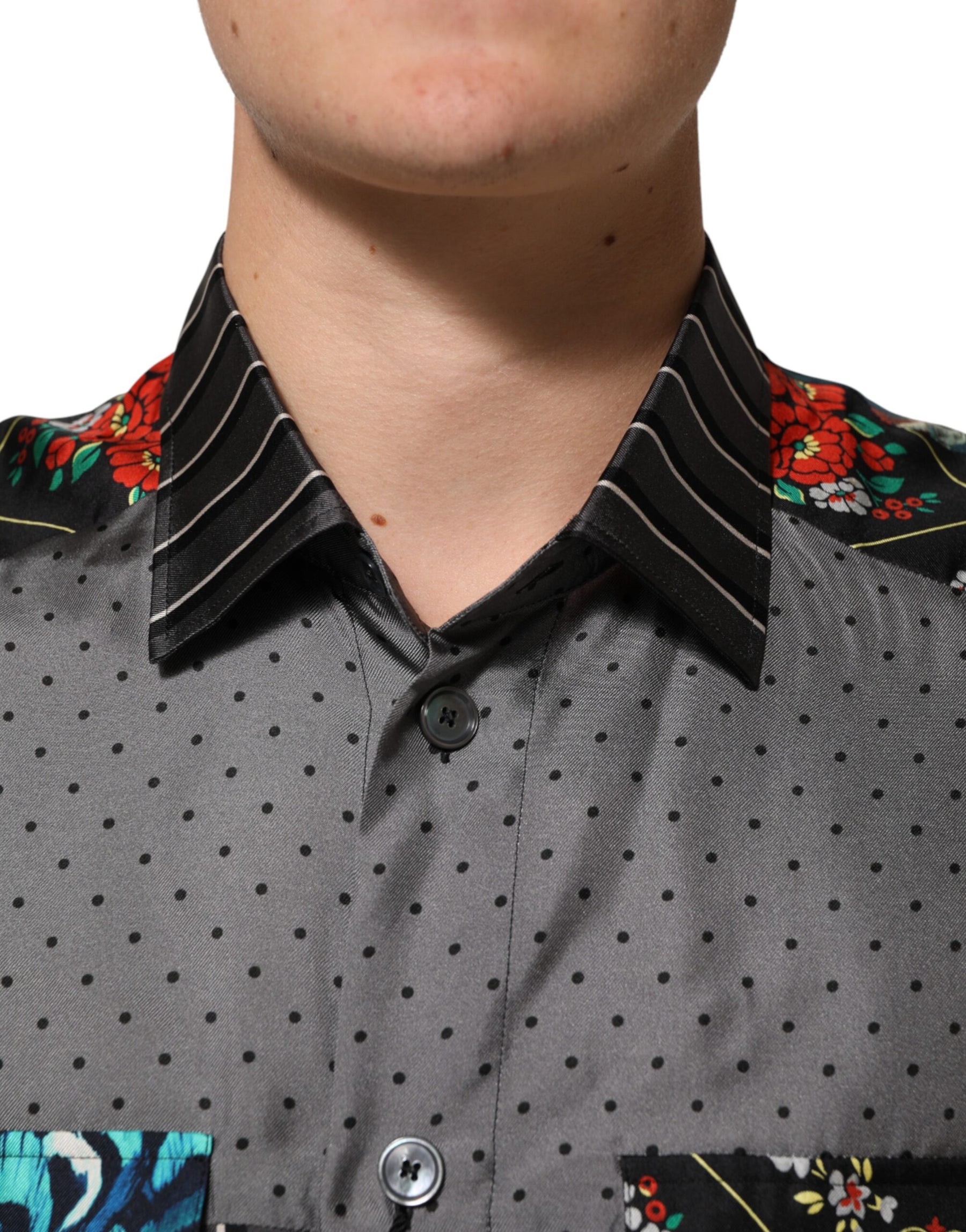 Dolce & Gabbana Multicolor Patchwork Long Sleeves Silk Shirt | Regal Royce