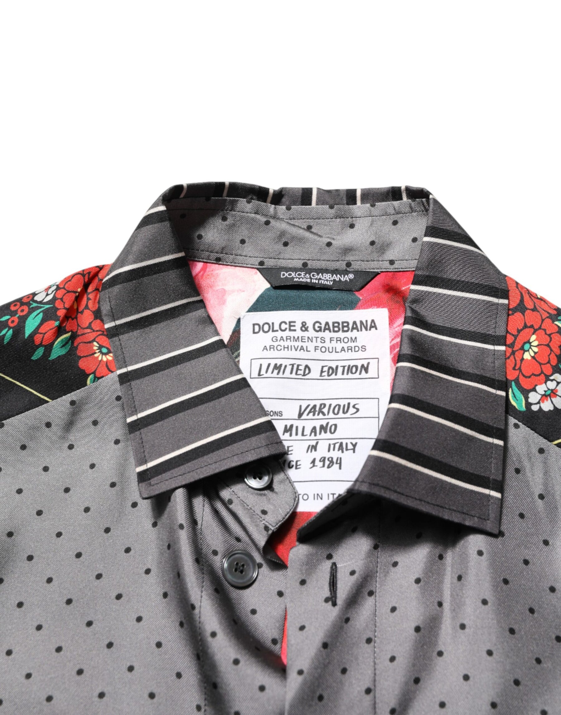 Dolce & Gabbana Multicolor Patchwork Long Sleeves Silk Shirt | Regal Royce