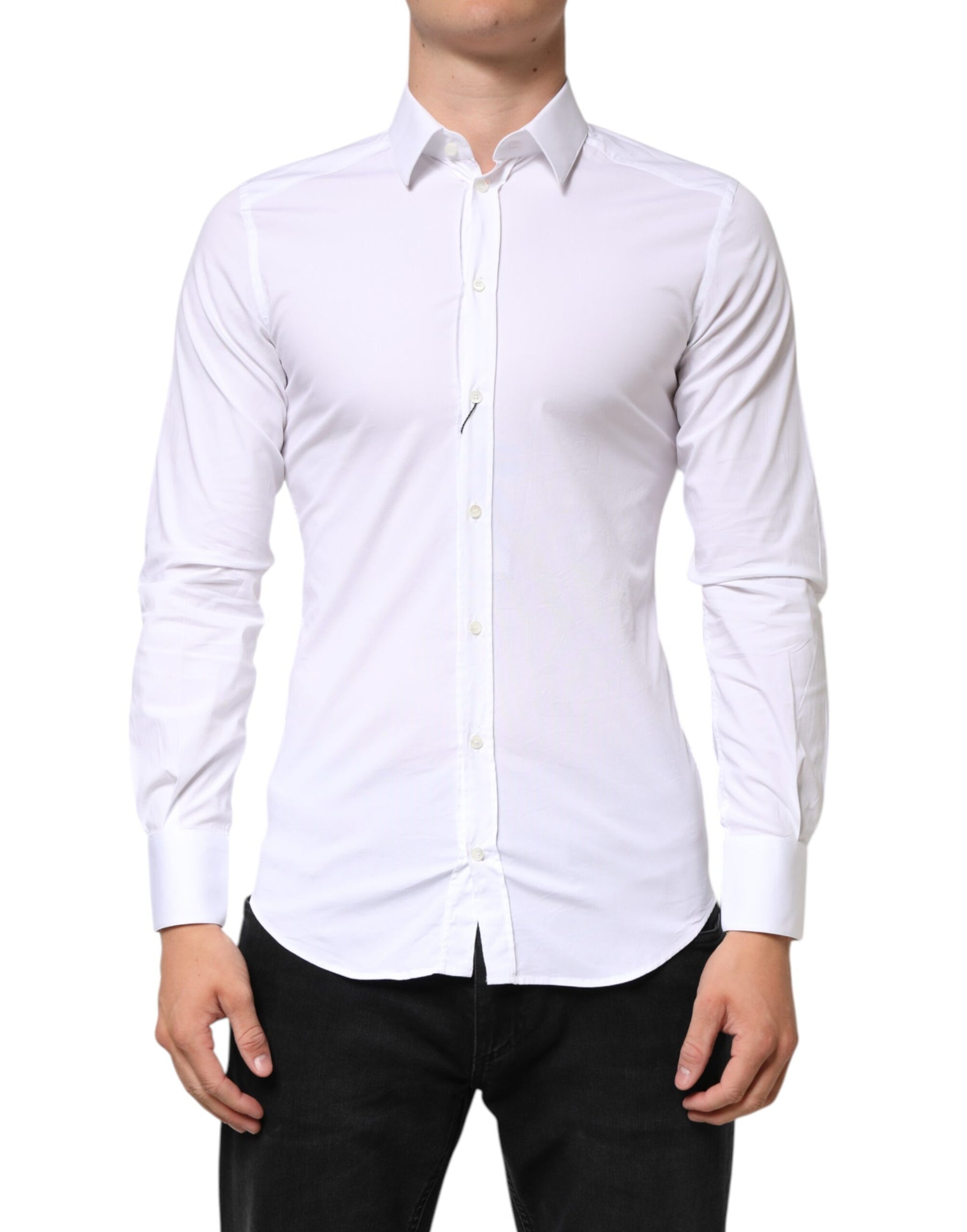 Dolce & Gabbana White Cotton GOLD Formal Men Dress Shirt | Regal Royce