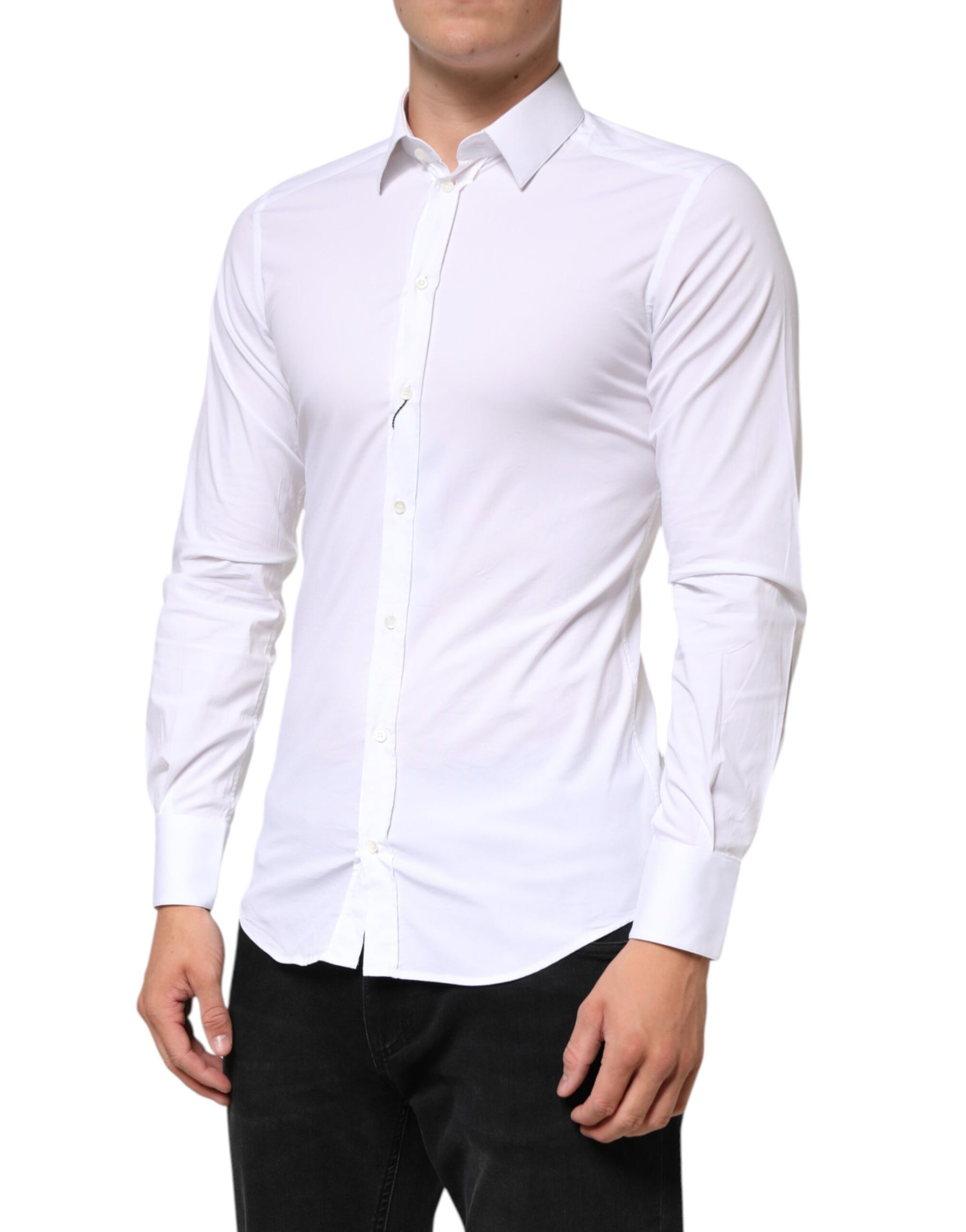 Dolce & Gabbana White Cotton GOLD Formal Men Dress Shirt | Regal Royce