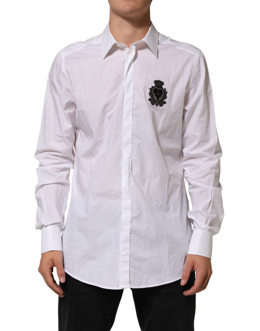 Dolce & Gabbana White Cotton MARTINI DG Patch Dress Shirt