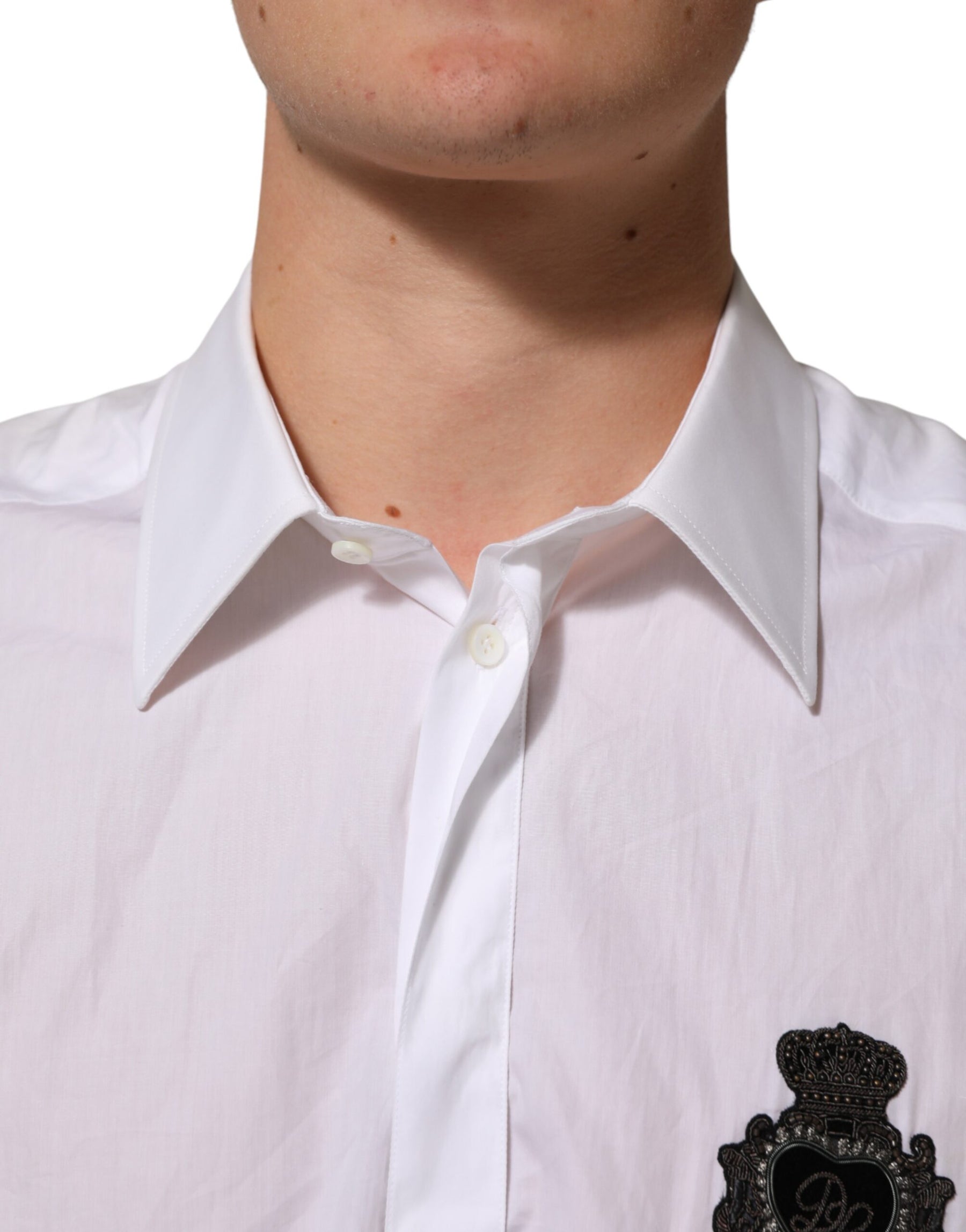 Dolce & Gabbana White Cotton MARTINI DG Patch Dress Shirt | Regal Royce