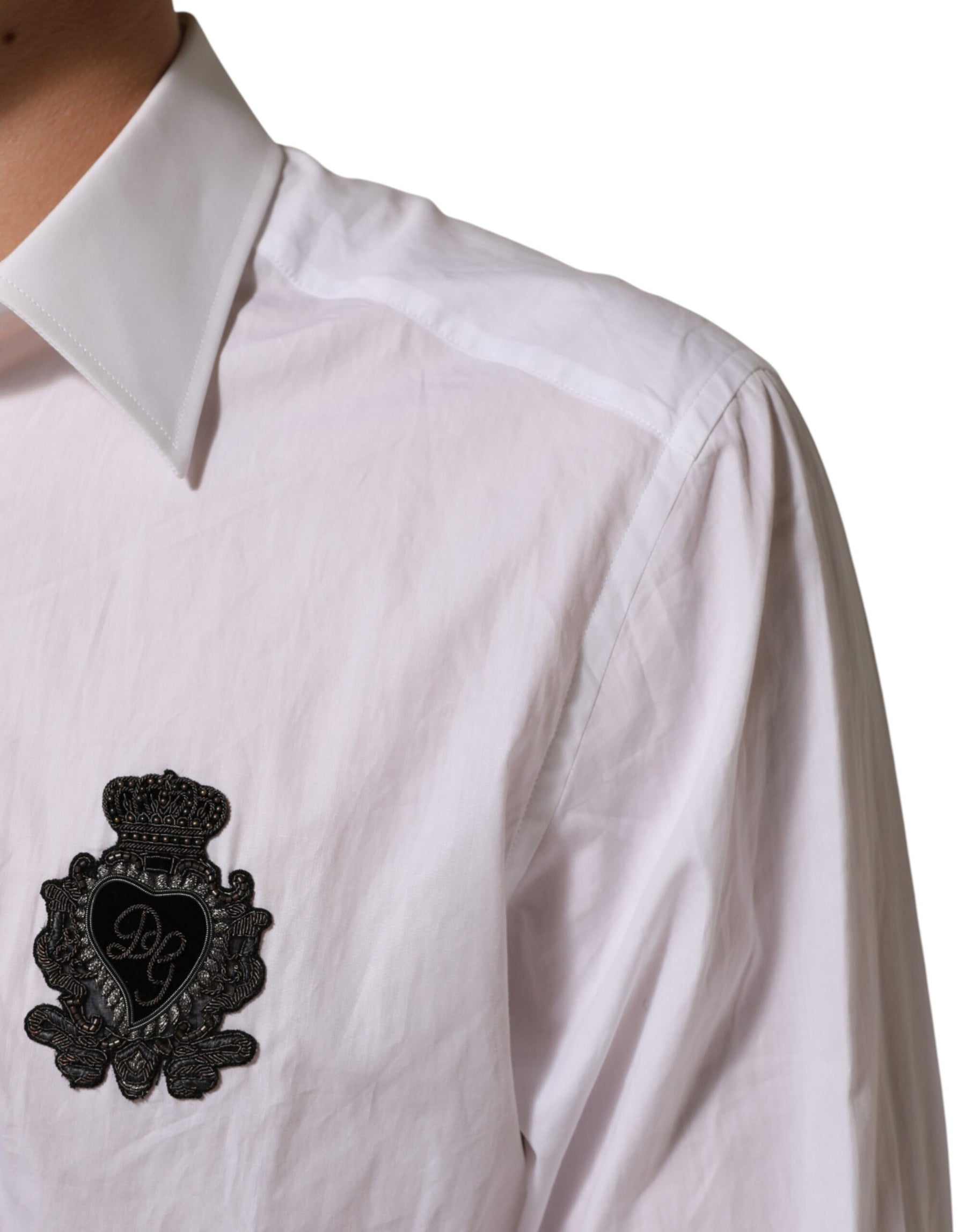 Dolce & Gabbana White Cotton MARTINI DG Patch Dress Shirt | Regal Royce