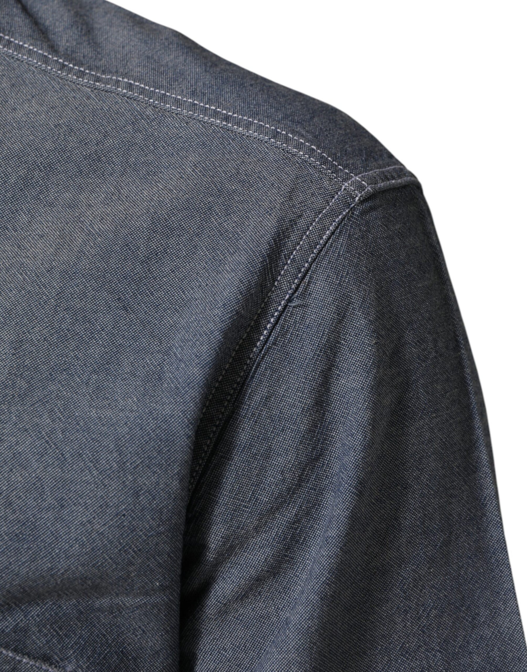 AGLINI Blue Denim Regular Fit Collared Long Sleeve Casual Shirt | Regal Royce