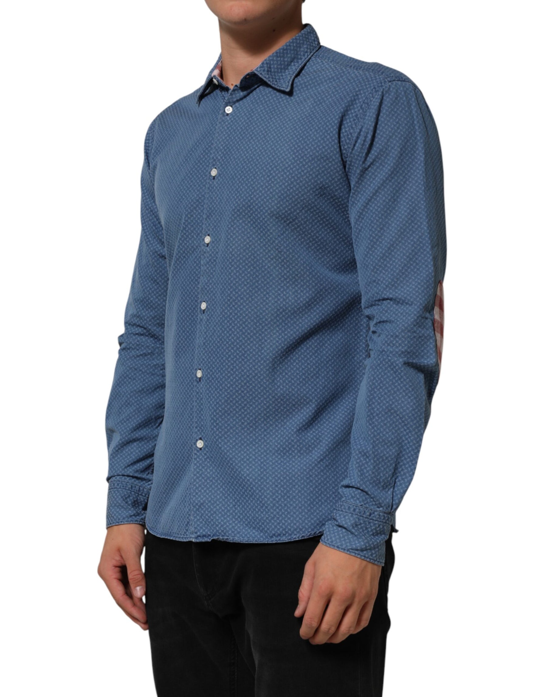 AGLINI Blue Denim Slim Fit Collared Long Sleeve Casual Shirt | Regal Royce