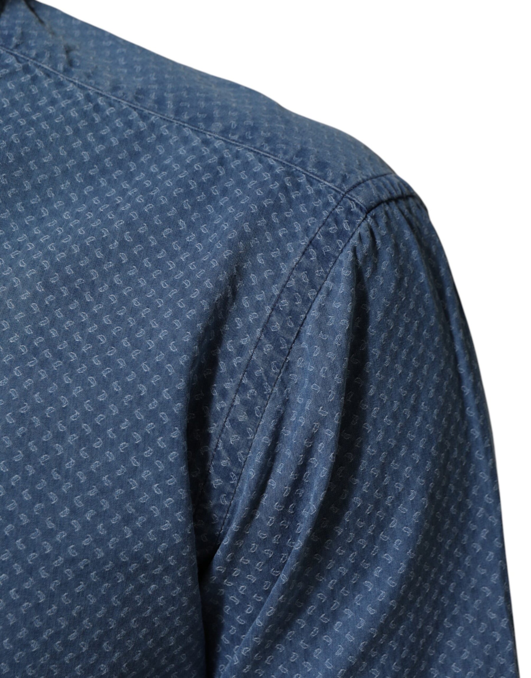 AGLINI Blue Denim Slim Fit Collared Long Sleeve Casual Shirt | Regal Royce
