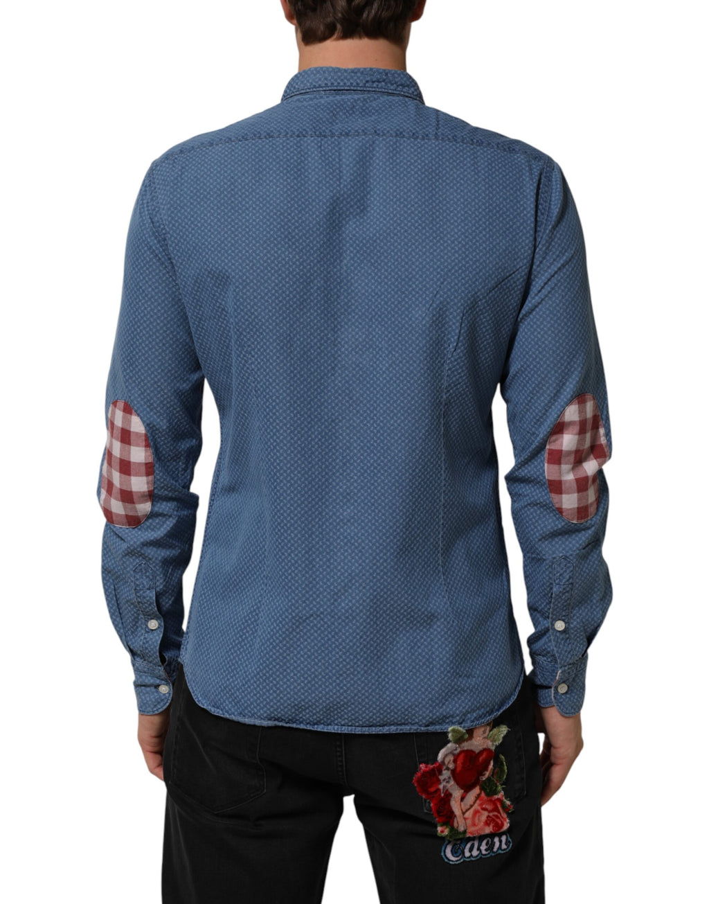 AGLINI Blue Cotton Slim Fit Collared Long Sleeve Casual Shirt