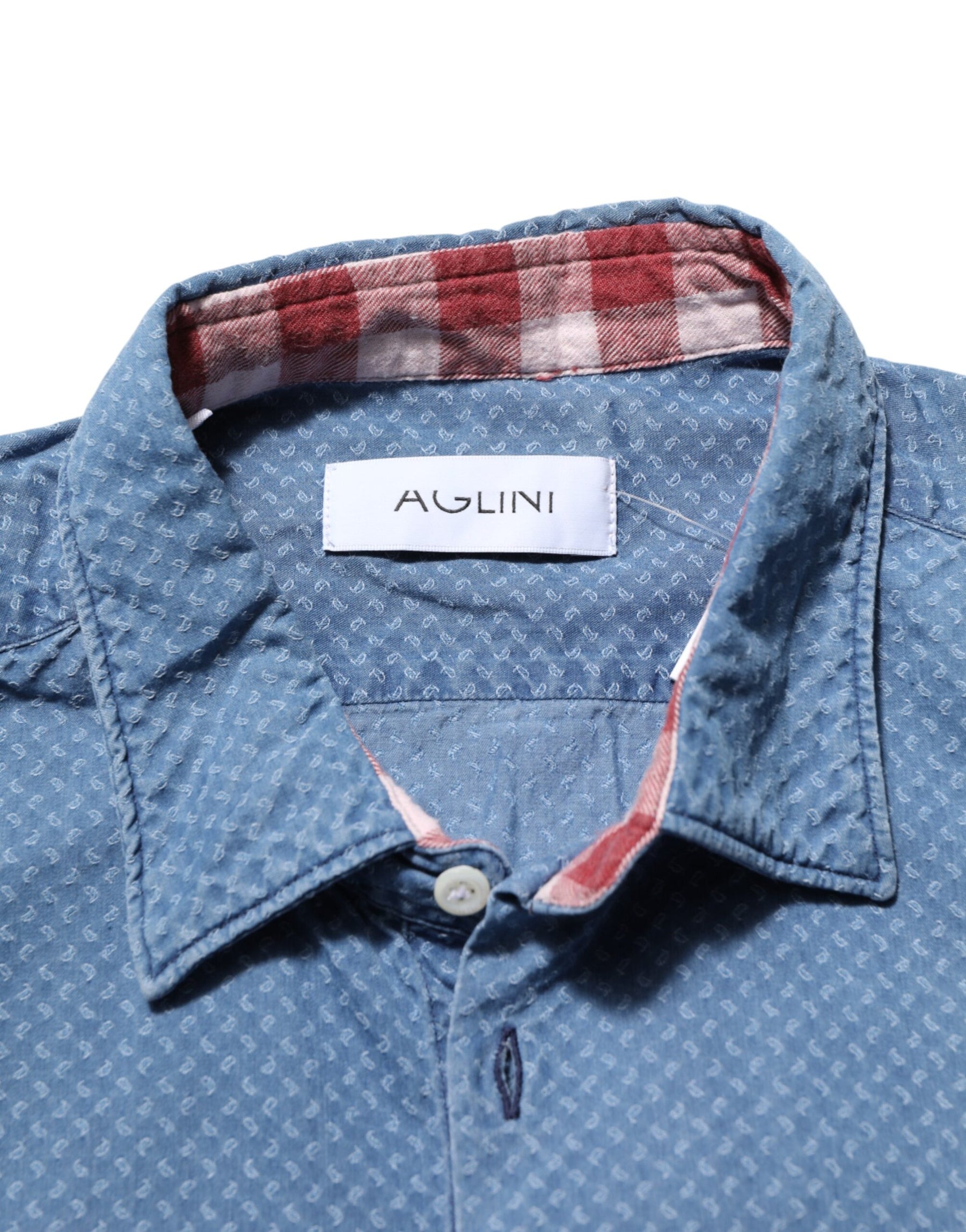AGLINI Blue Cotton Slim Fit Collared Long Sleeve Casual Shirt | Regal Royce