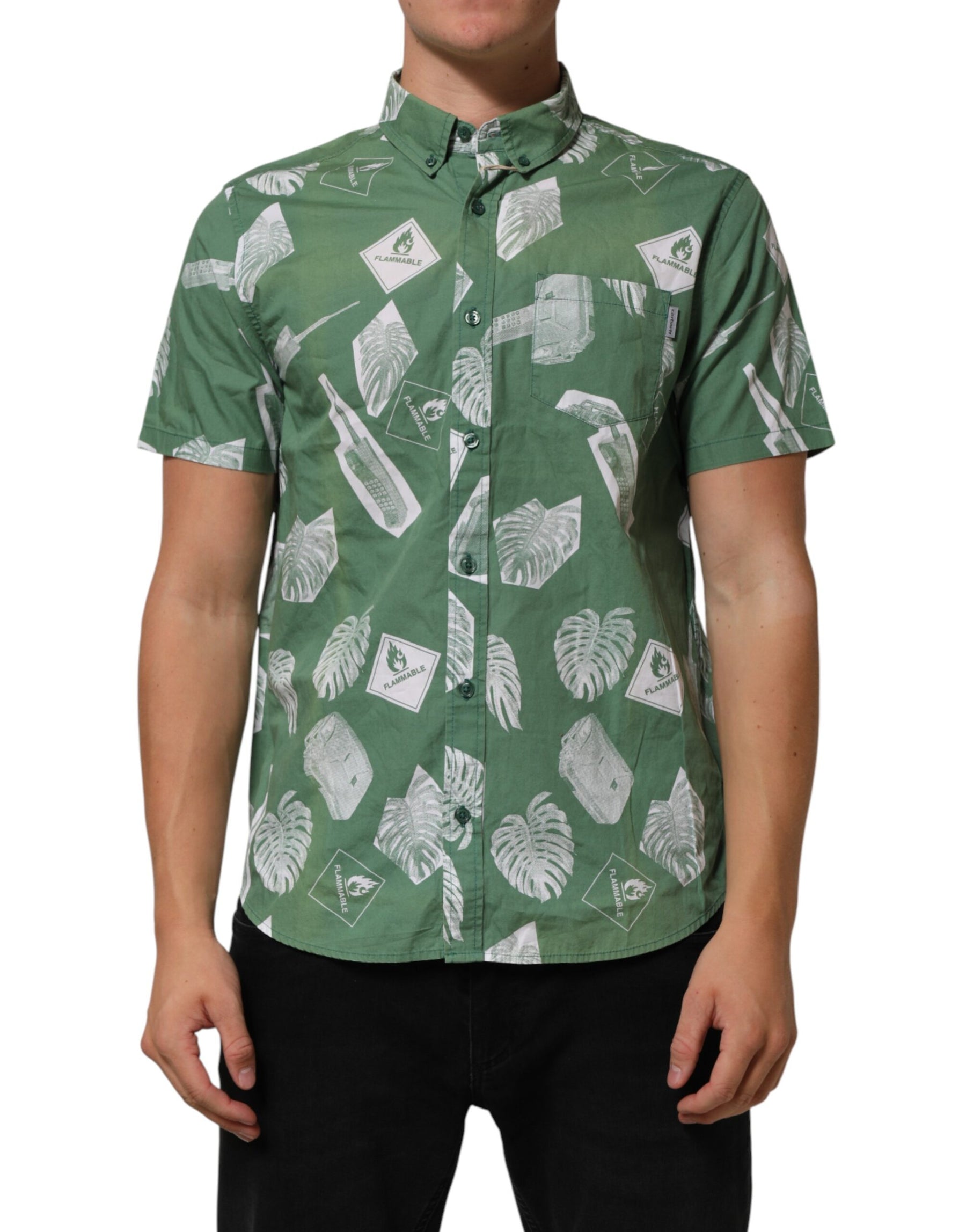 Carhartt Wip Green Printed Cotton Collared Short Sleeves Polo Shirt | Regal Royce