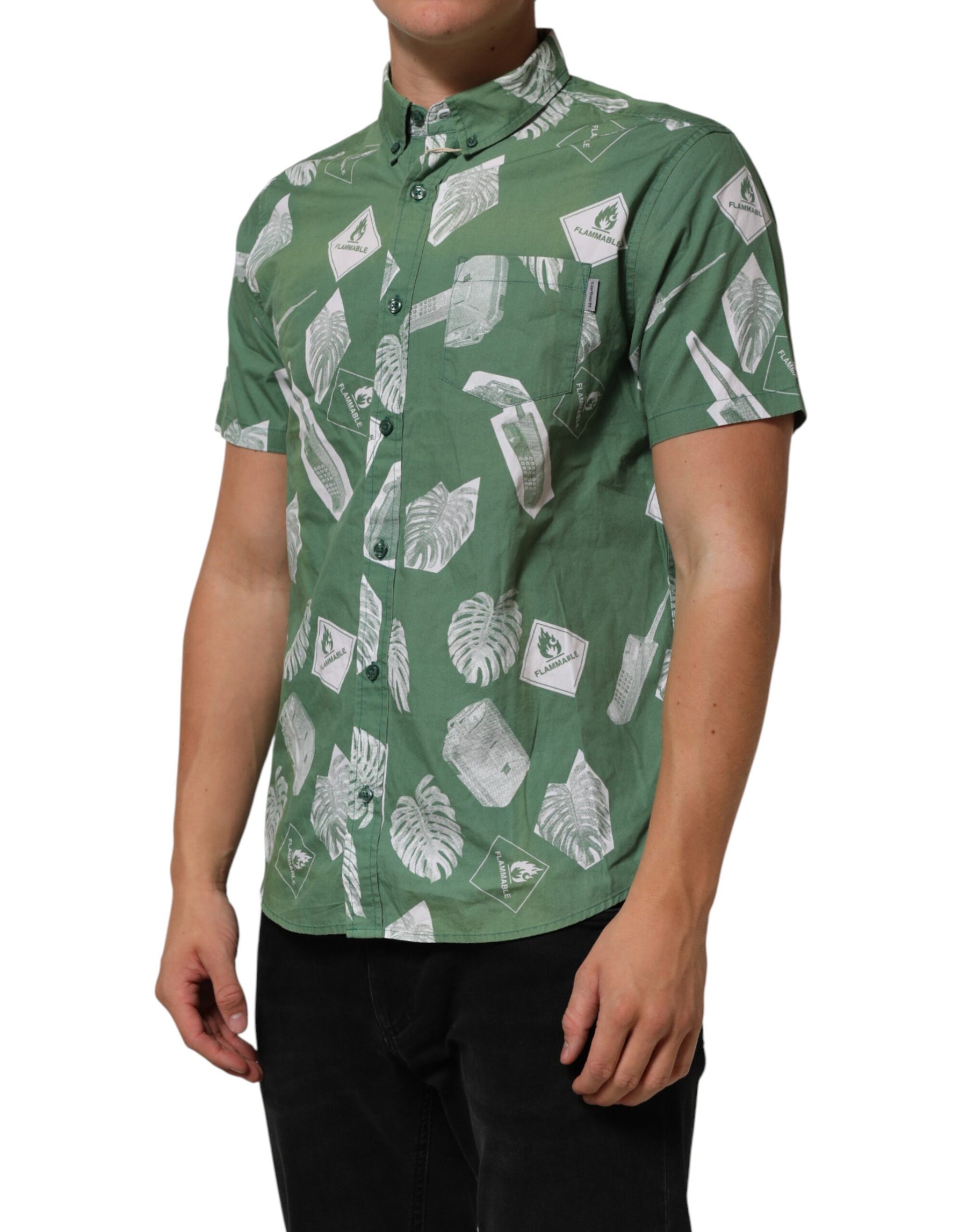 Carhartt Wip Green Printed Cotton Collared Short Sleeves Polo Shirt | Regal Royce