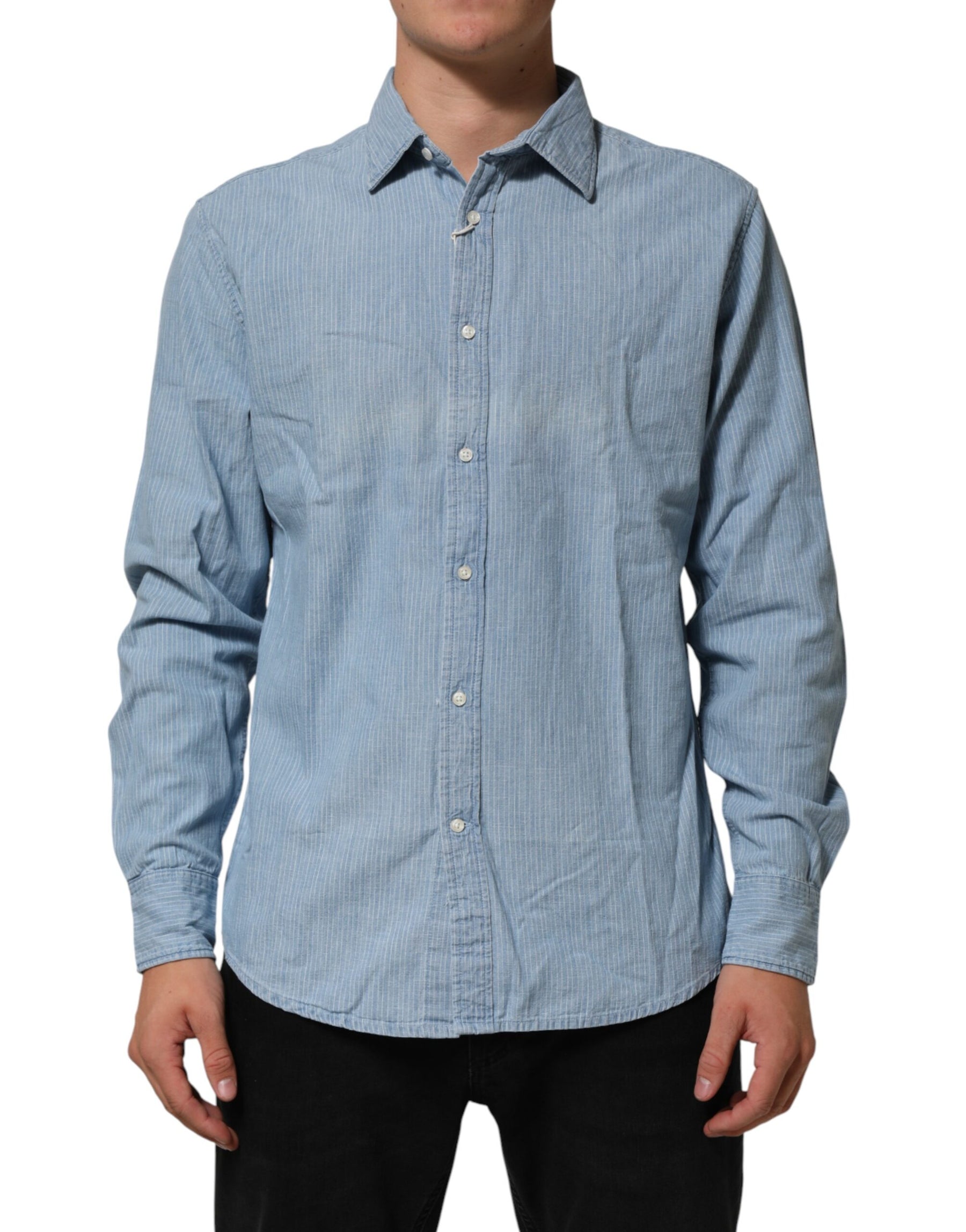 Deperlu Blue Denim Regular Fit Collared Long Sleeve Men Shirt | Regal Royce