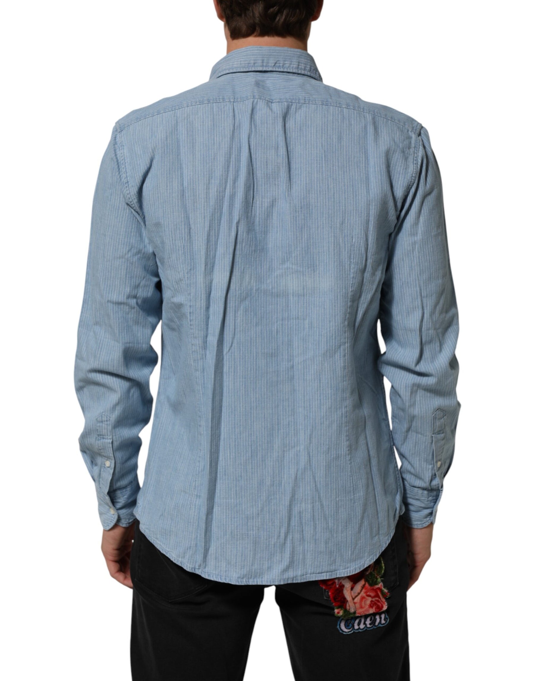 Deperlu Blue Denim Regular Fit Collared Long Sleeve Men Shirt | Regal Royce