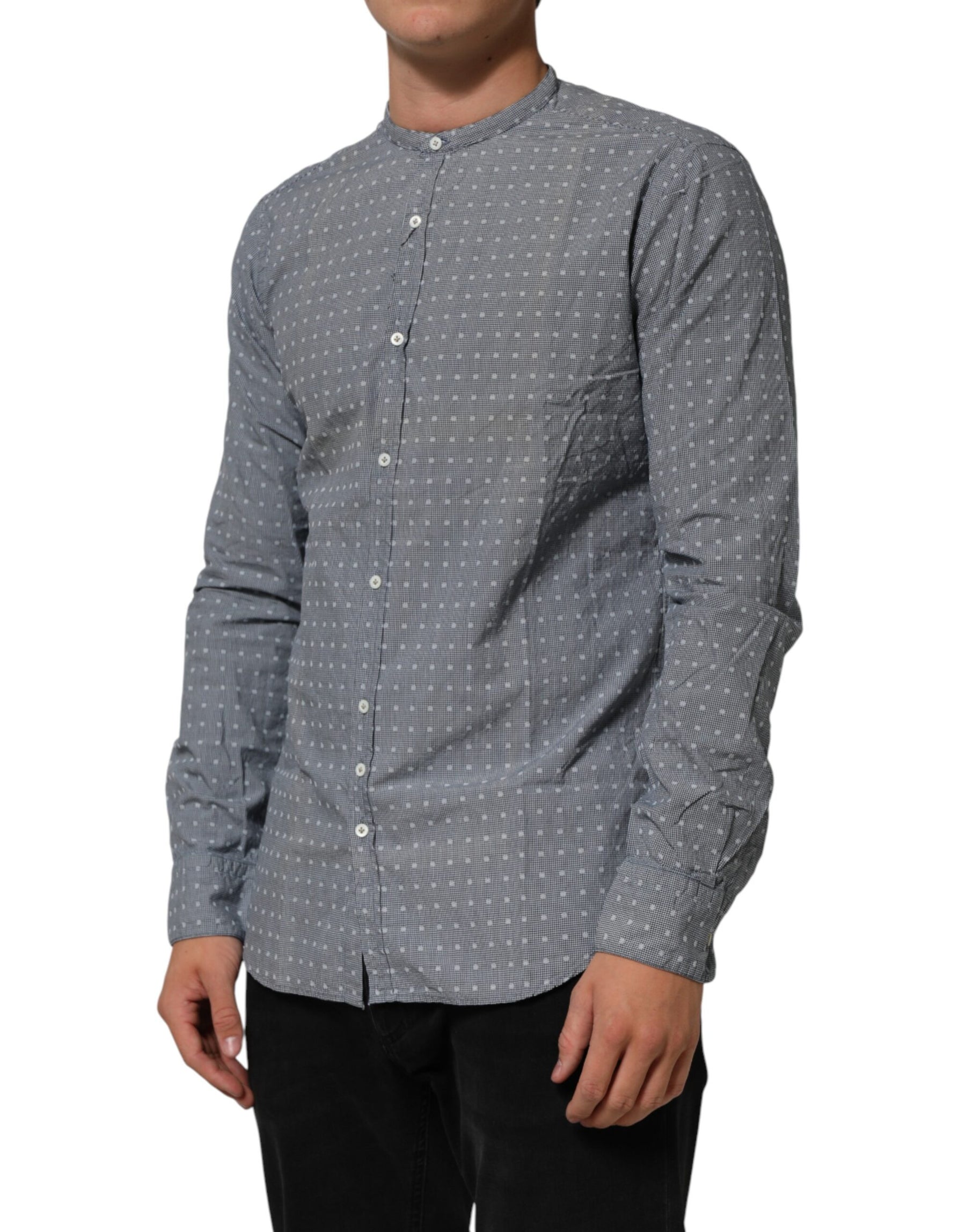 AGLINI Gray Polka Dot Cotton Button Down Long Sleeves Shirt | Regal Royce