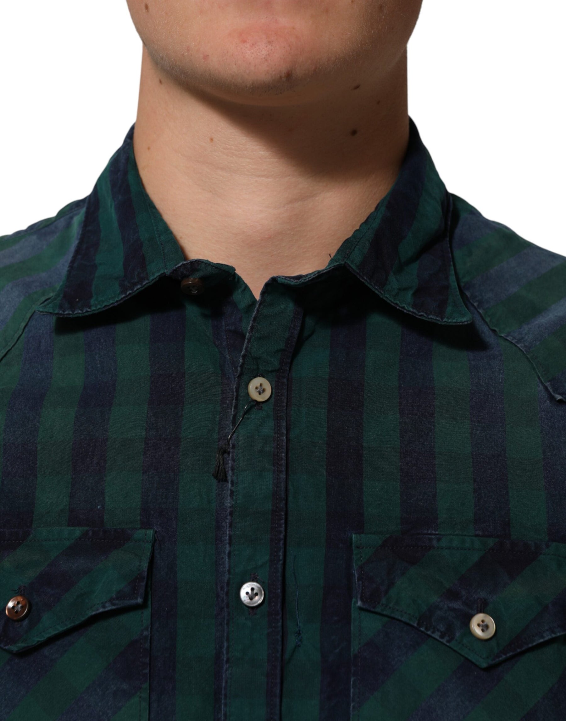 AGLINI Green Checkered Cotton Button Down Long Sleeves Shirt | Regal Royce