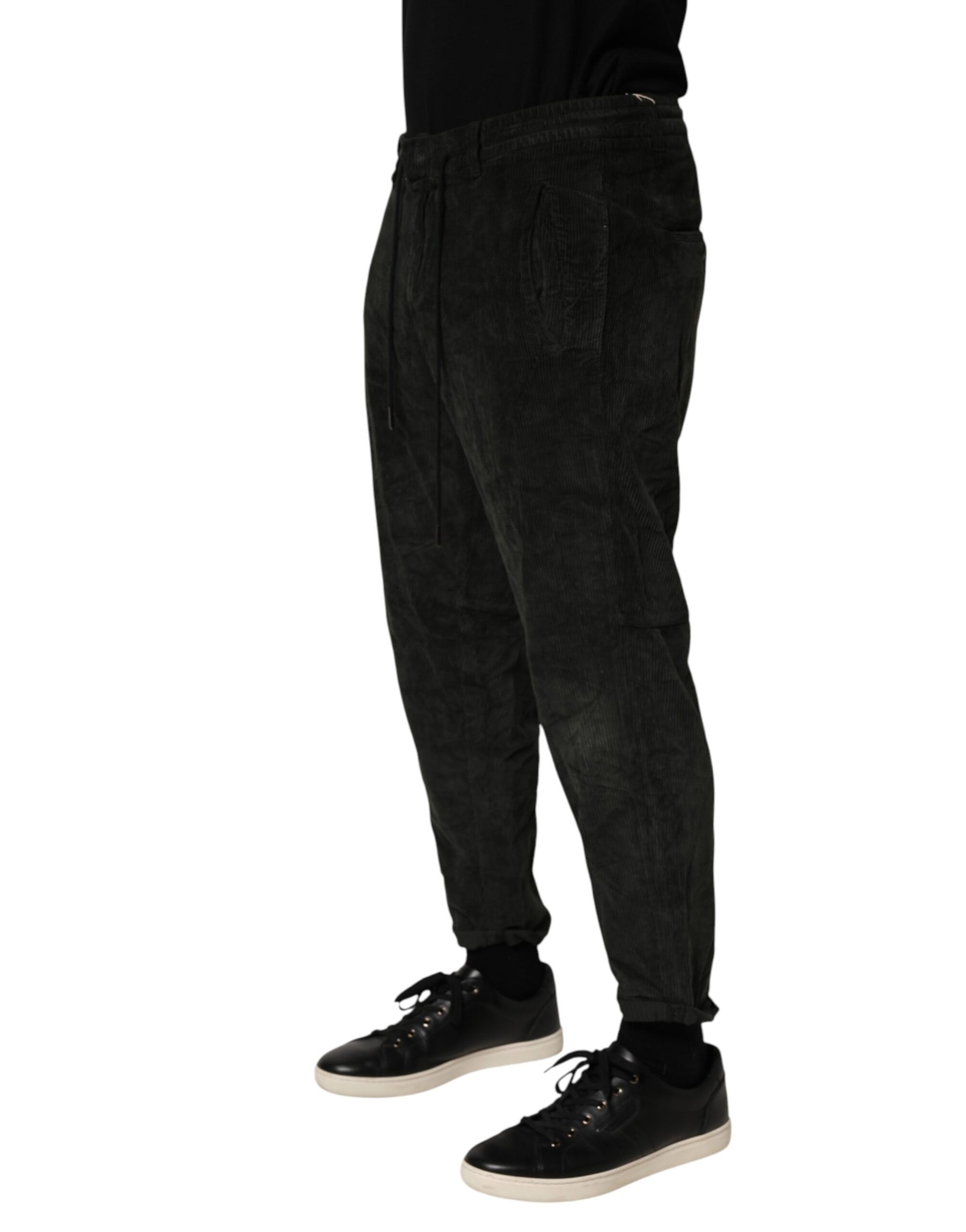 Dondup Black Mid Waist Cropped Corduroy Men Trouser Pants | Regal Royce
