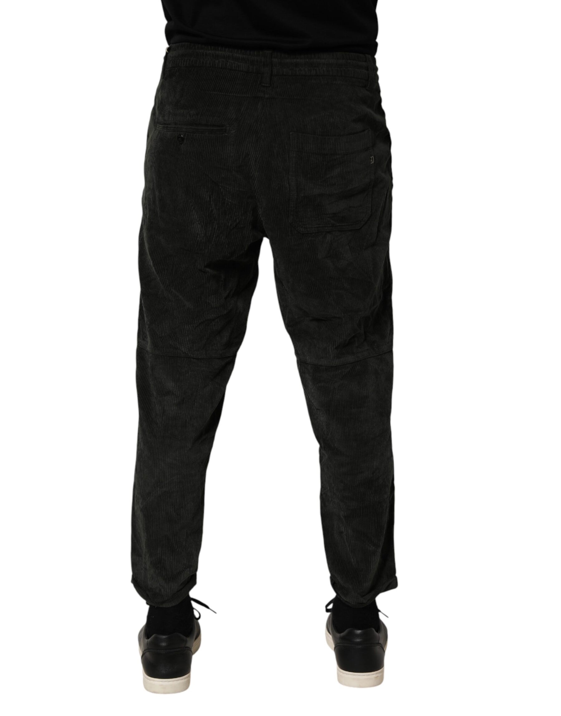 Dondup Black Mid Waist Cropped Corduroy Men Trouser Pants | Regal Royce