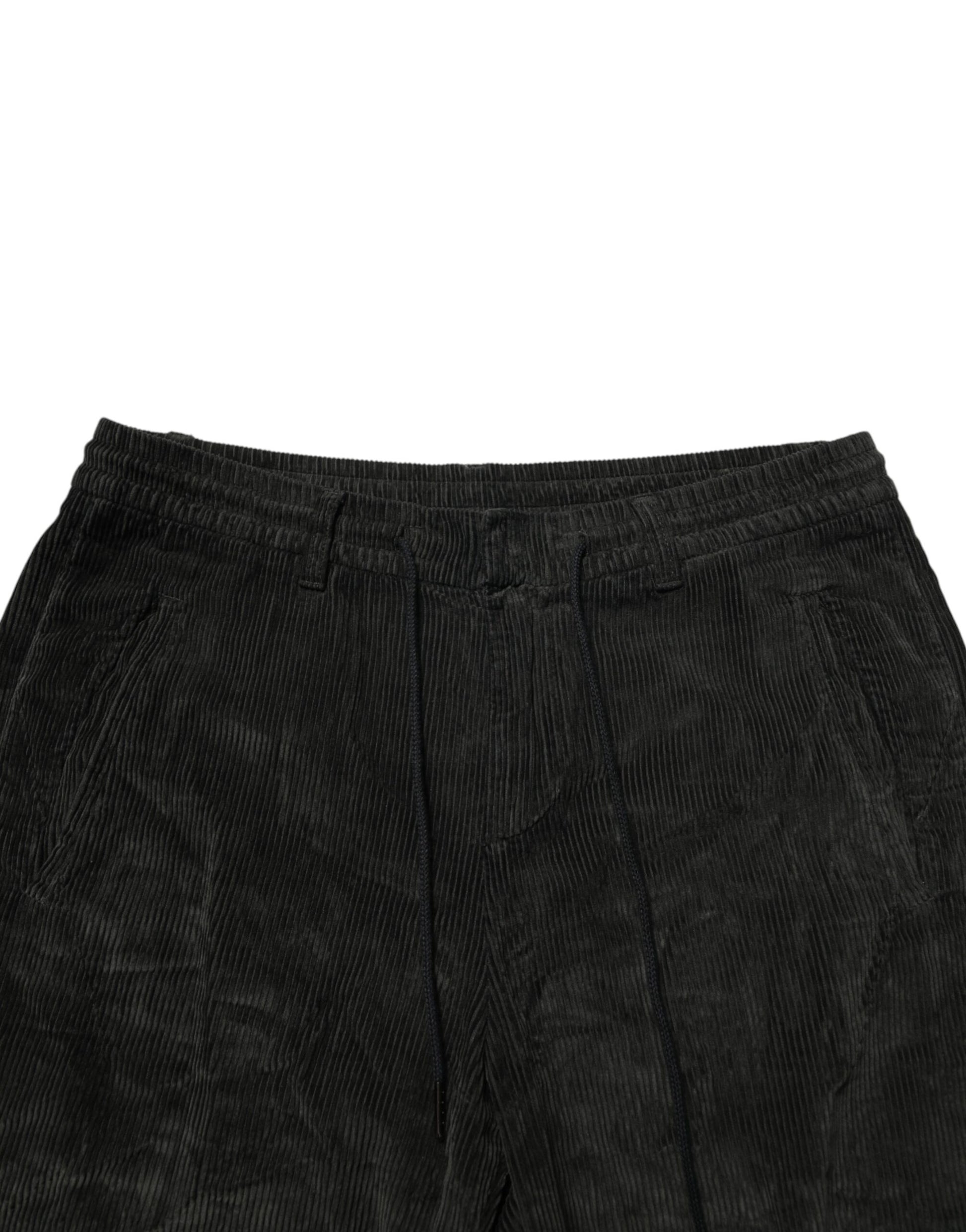 Dondup Black Mid Waist Cropped Corduroy Men Trouser Pants
