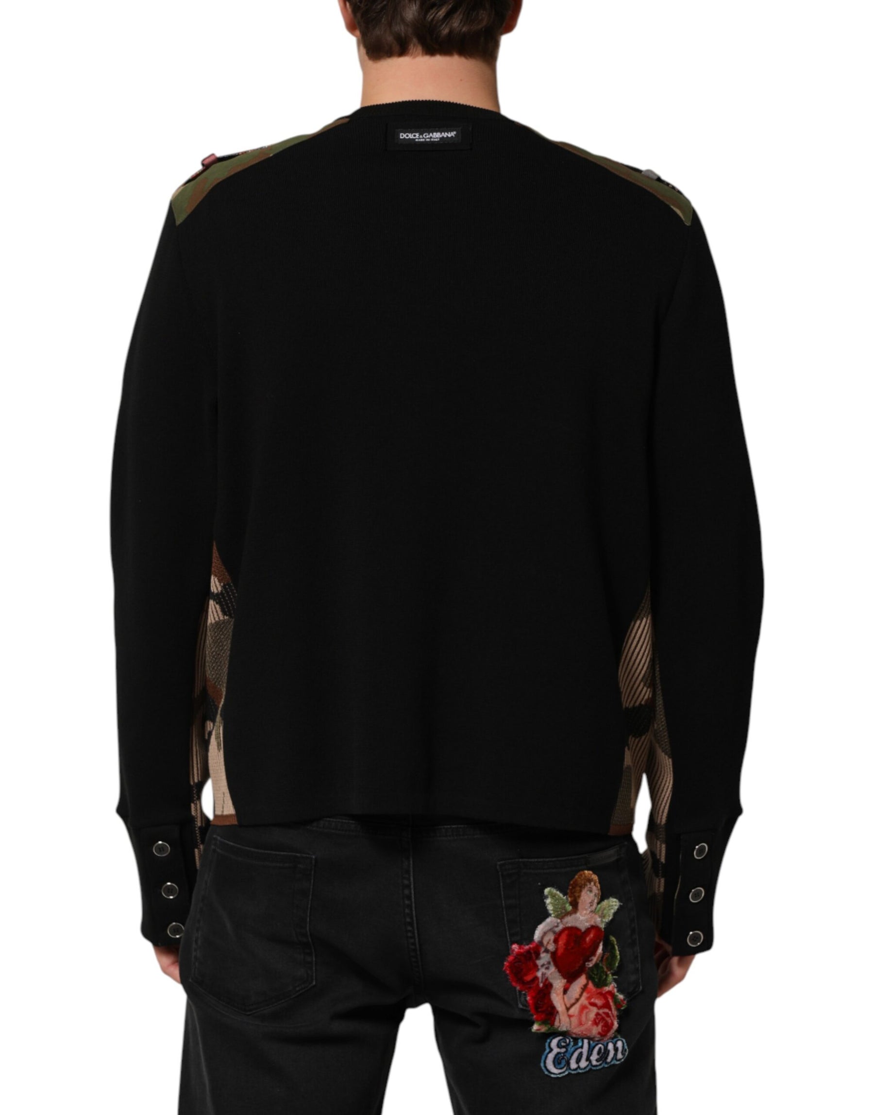 Dolce & Gabbana Black Patchwork Crew Neck Pullover Sweater | Regal Royce