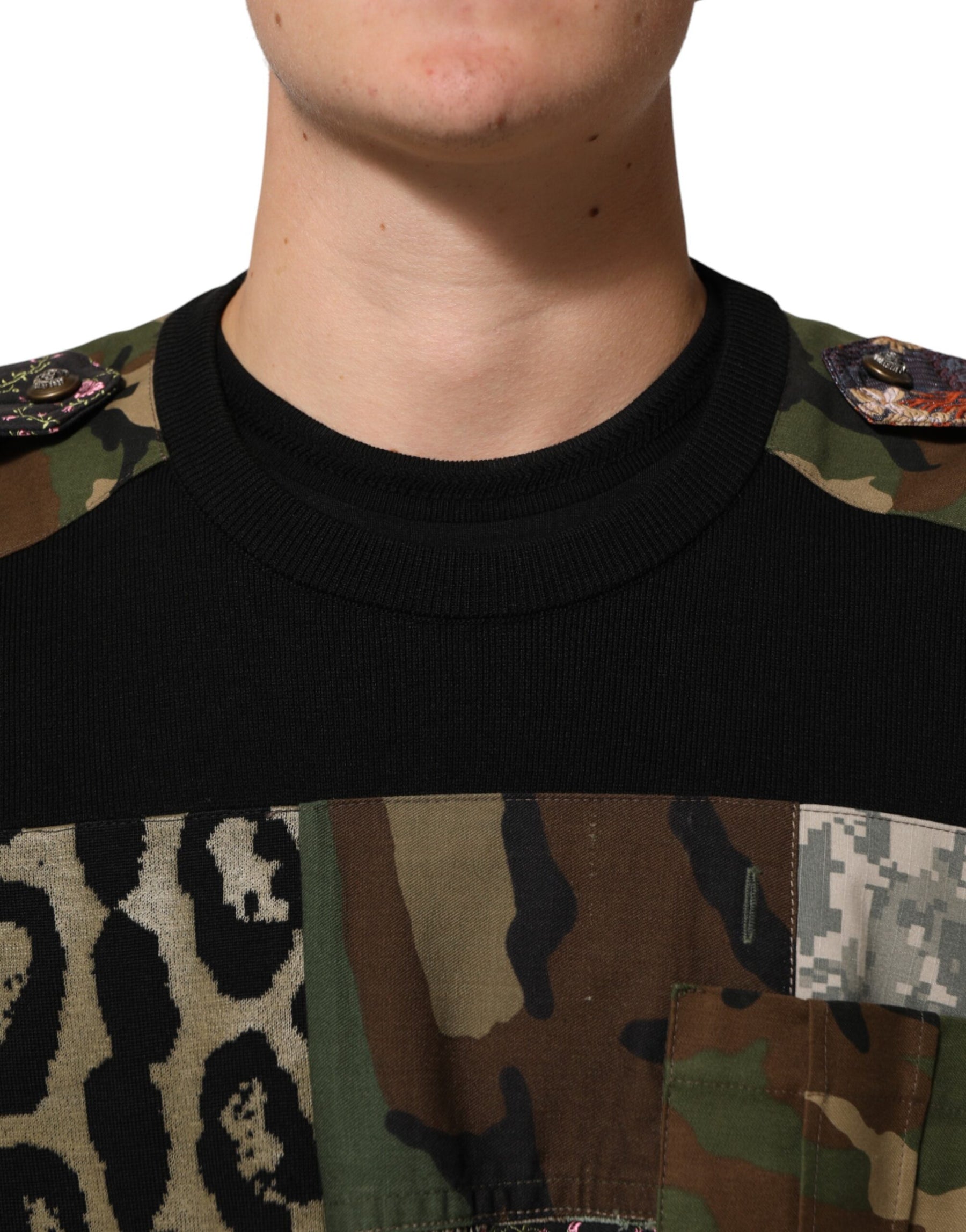 Dolce & Gabbana Black Patchwork Crew Neck Pullover Sweater | Regal Royce