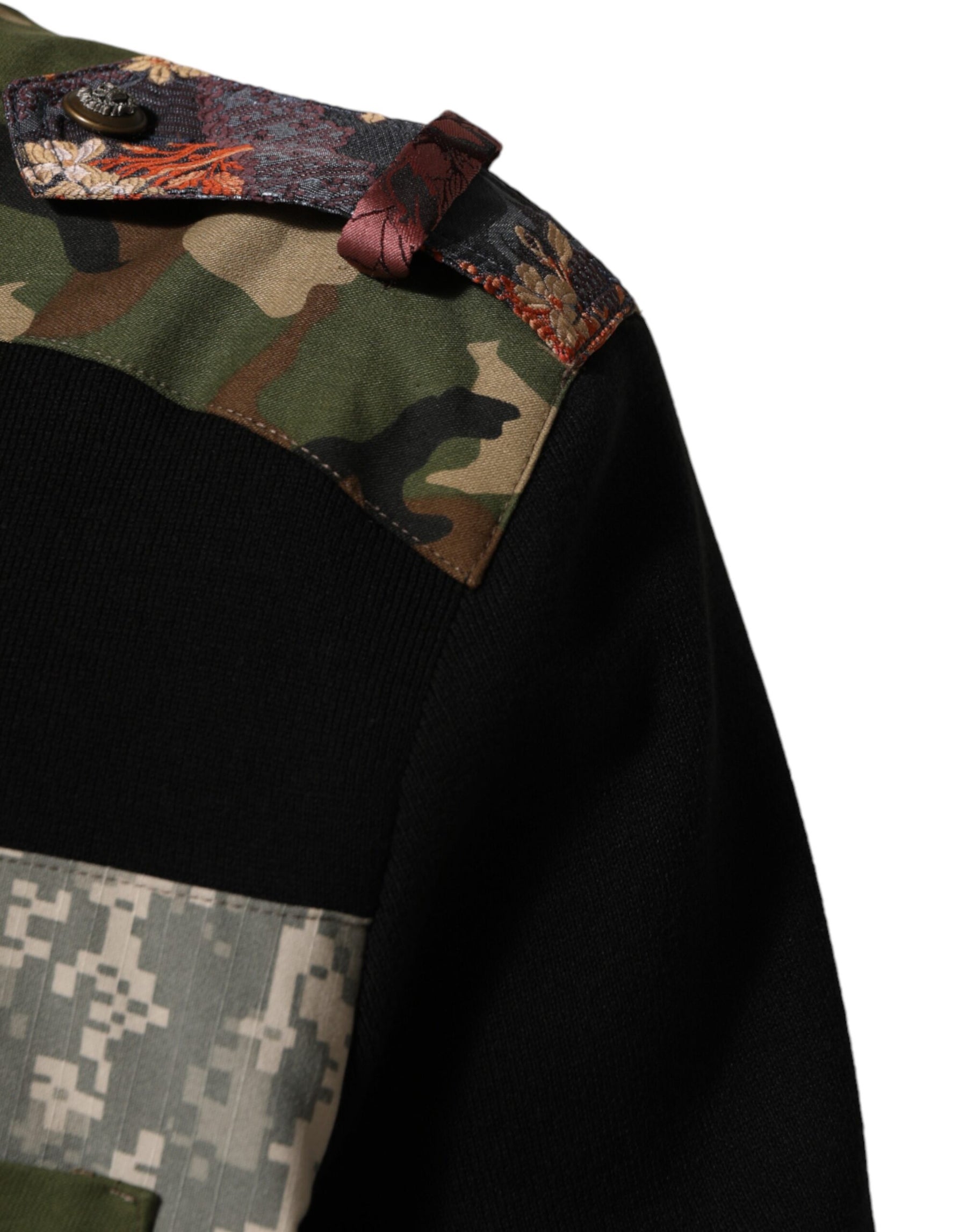 Dolce & Gabbana Black Patchwork Crew Neck Pullover Sweater | Regal Royce