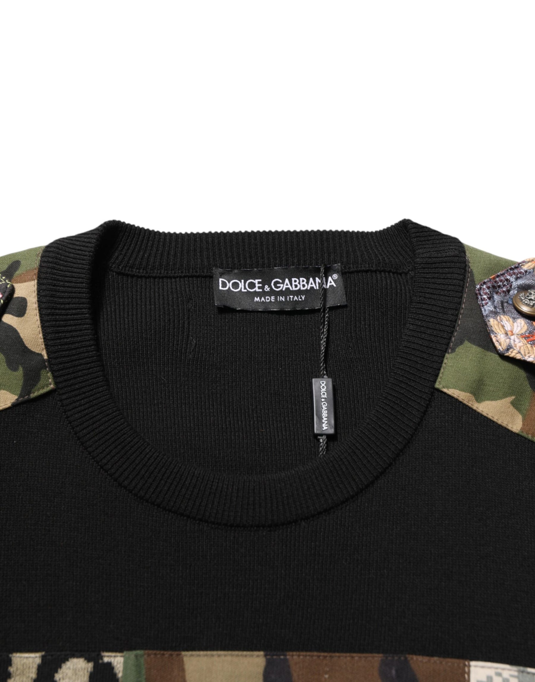 Dolce & Gabbana Black Patchwork Crew Neck Pullover Sweater | Regal Royce