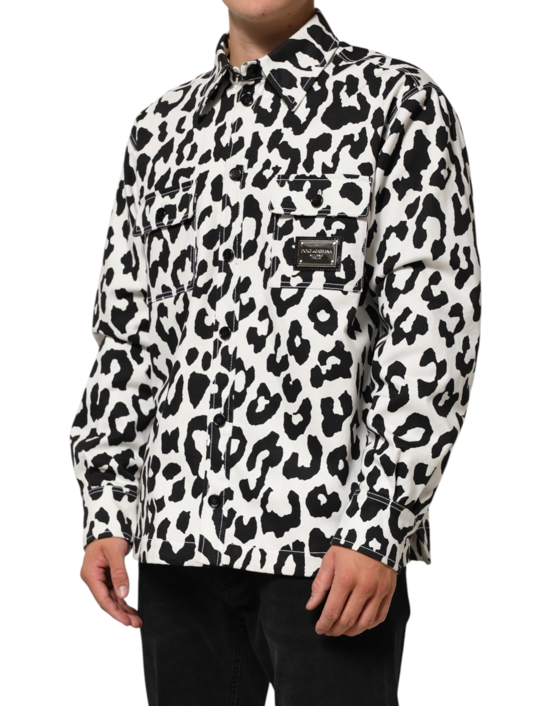 Dolce & Gabbana Black White Leopard Denim Blouson Sweater | Regal Royce