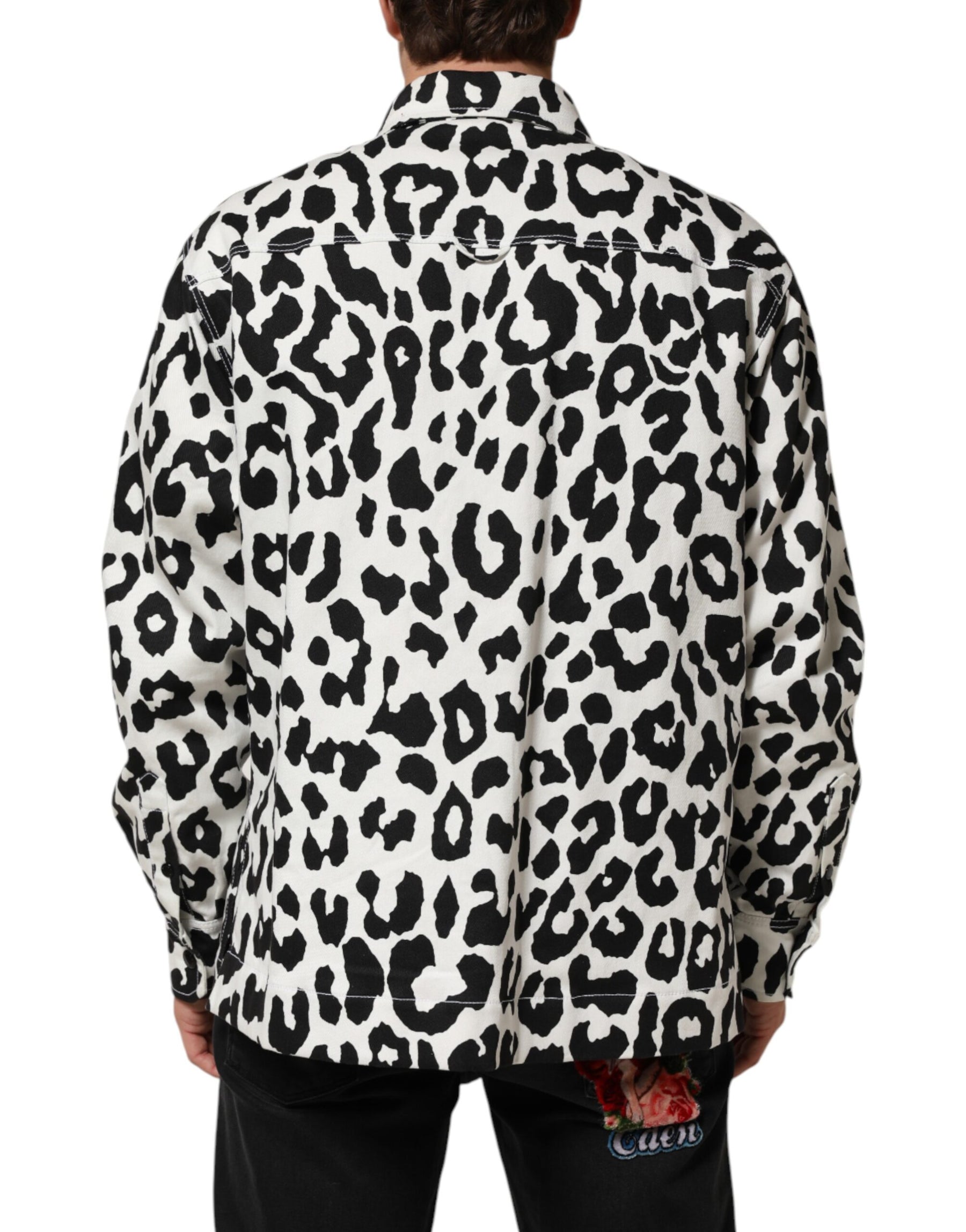 Dolce & Gabbana Black White Leopard Denim Blouson Sweater | Regal Royce