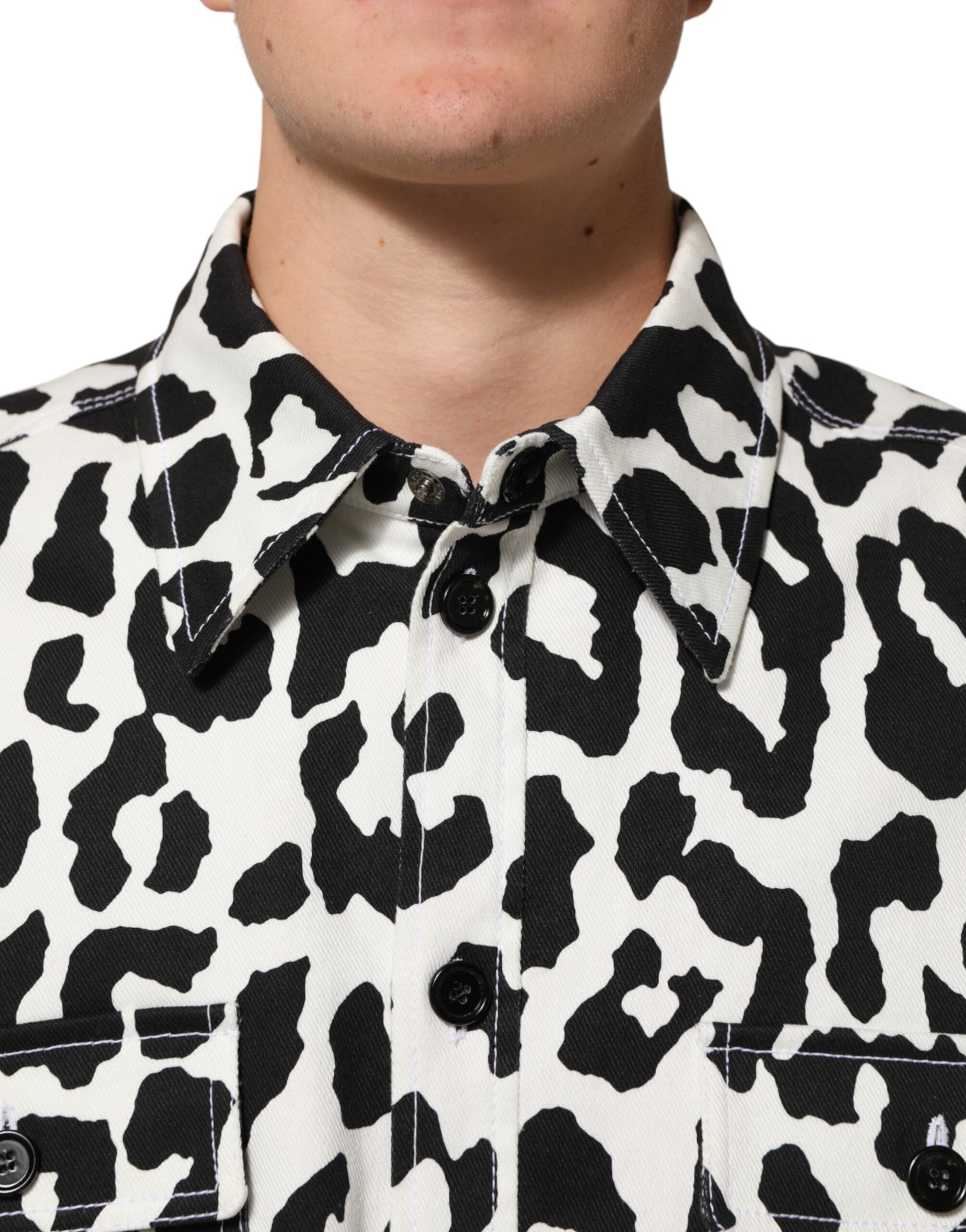 Dolce & Gabbana Black White Leopard Denim Blouson Sweater | Regal Royce