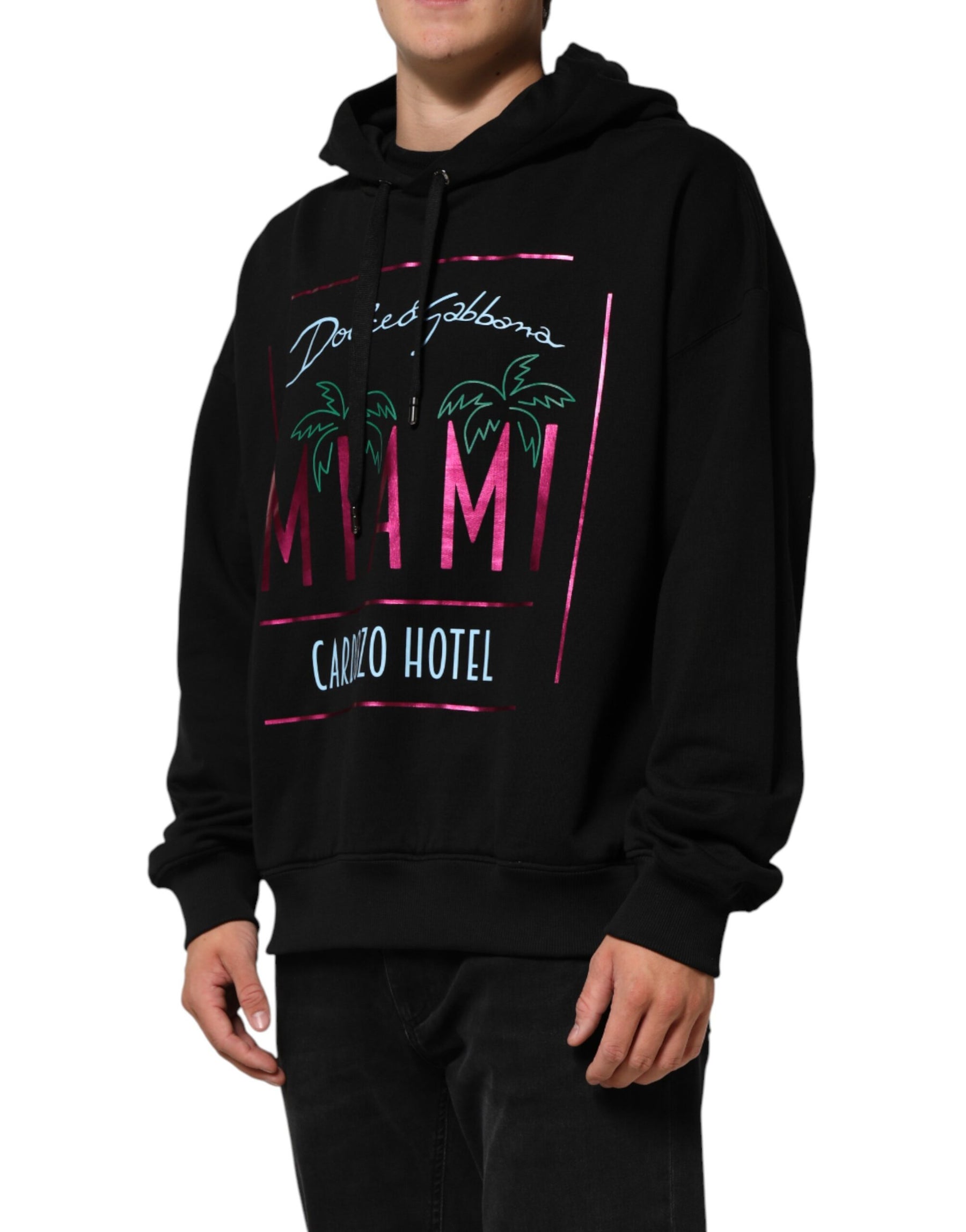 Dolce & Gabbana Black Printed Hooded Men Sweatshirt Sweater | Regal Royce
