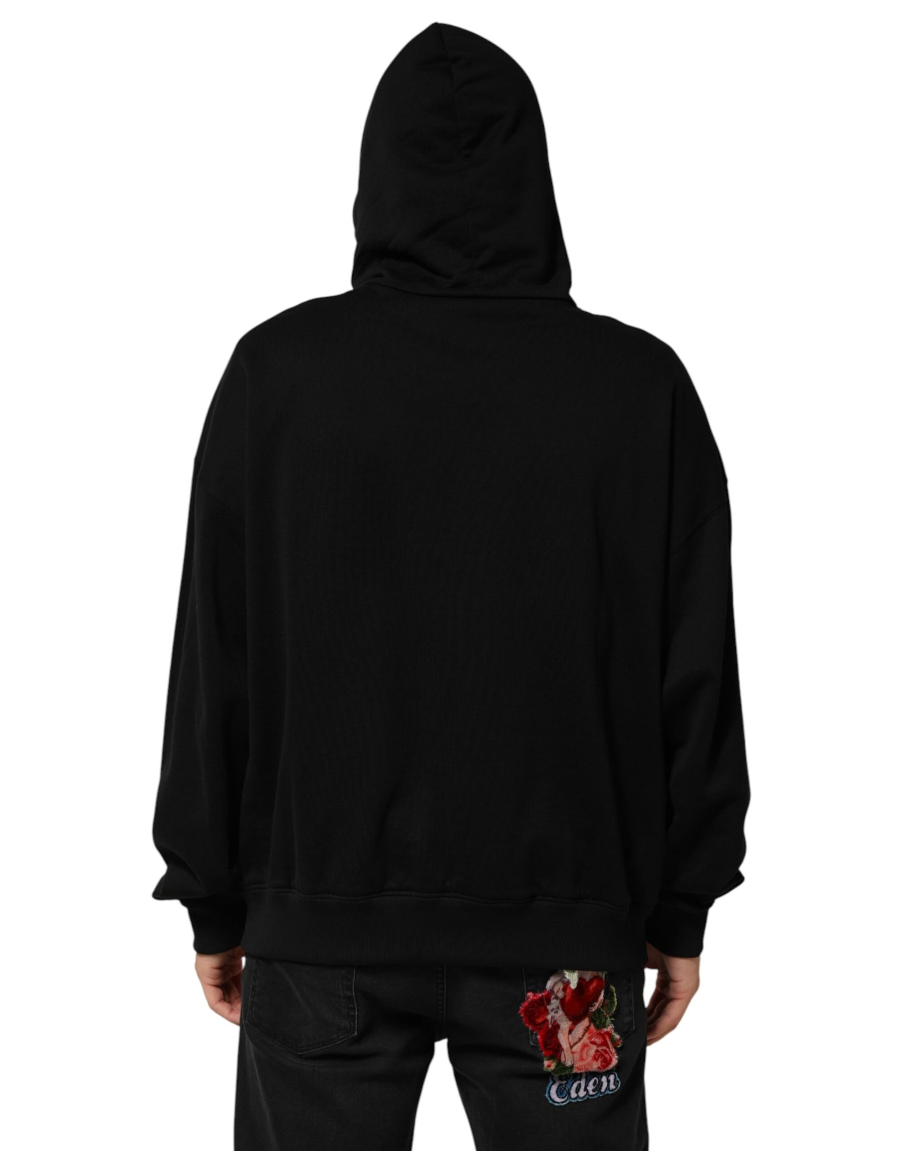 Dolce & Gabbana Black Printed Hooded Men Sweatshirt Sweater | Regal Royce