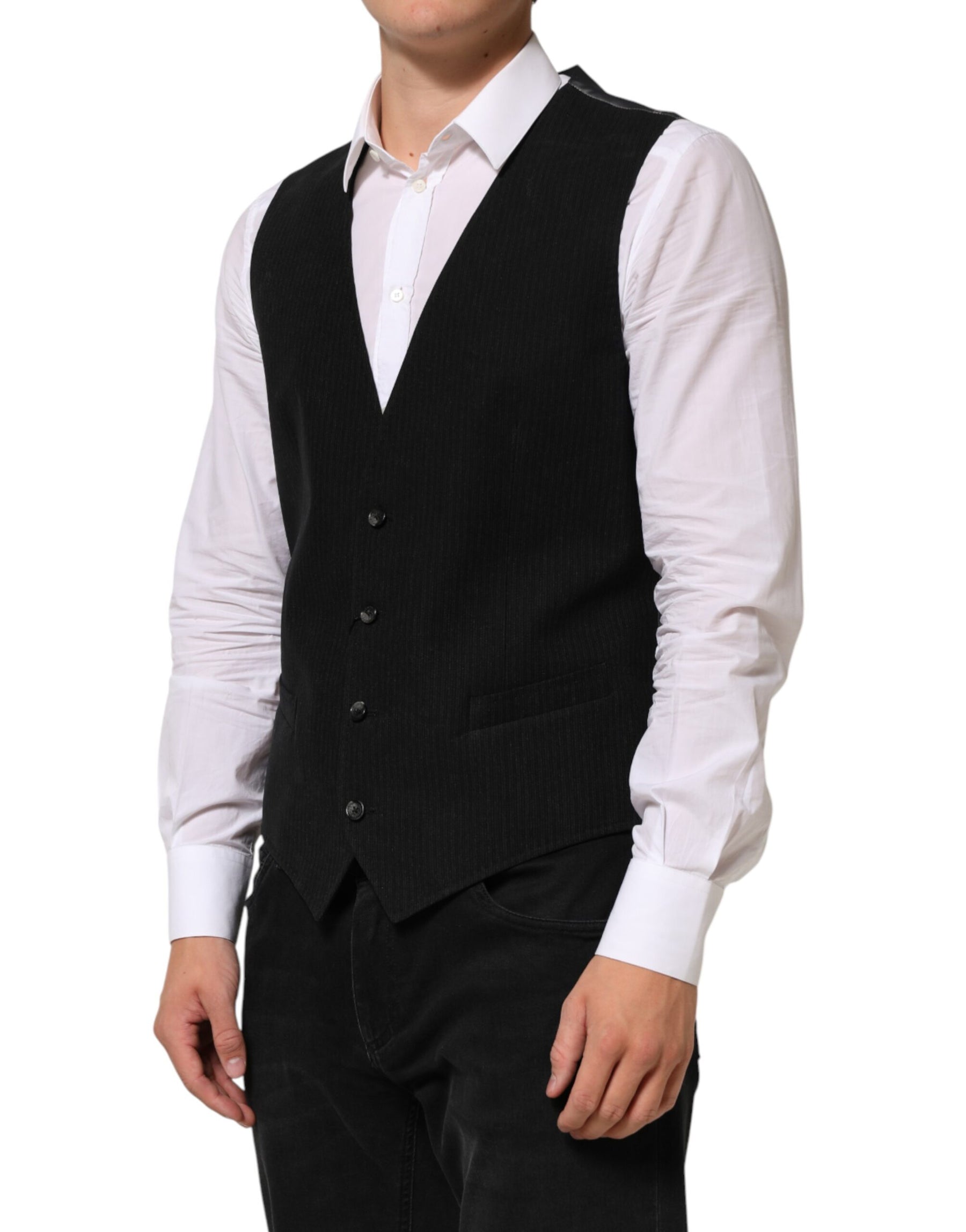 Dolce & Gabbana Black Cotton Waistcoat Dress Men Formal Vest | Regal Royce