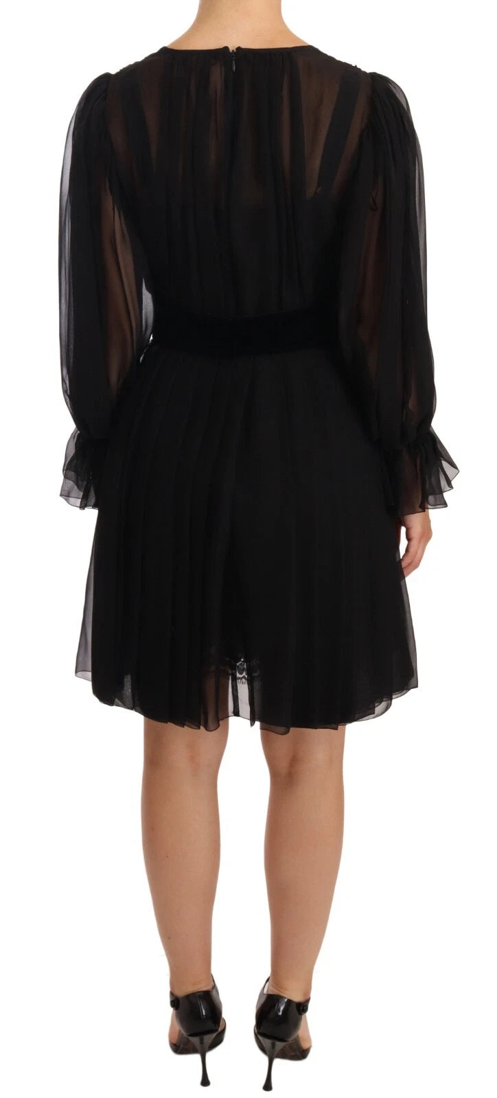 Dolce & Gabbana Black Silk Tulle Long Sleeve V-neck Dress | Regal Royce