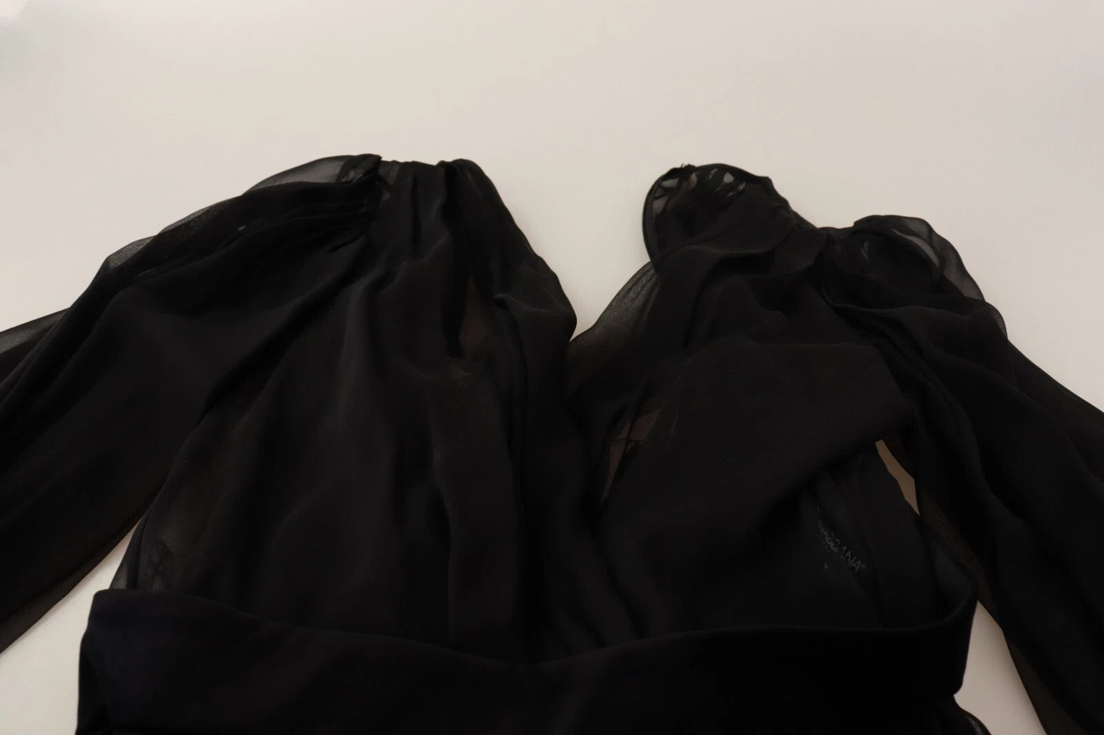 Dolce & Gabbana Black Silk Tulle Long Sleeve V-neck Dress | Regal Royce