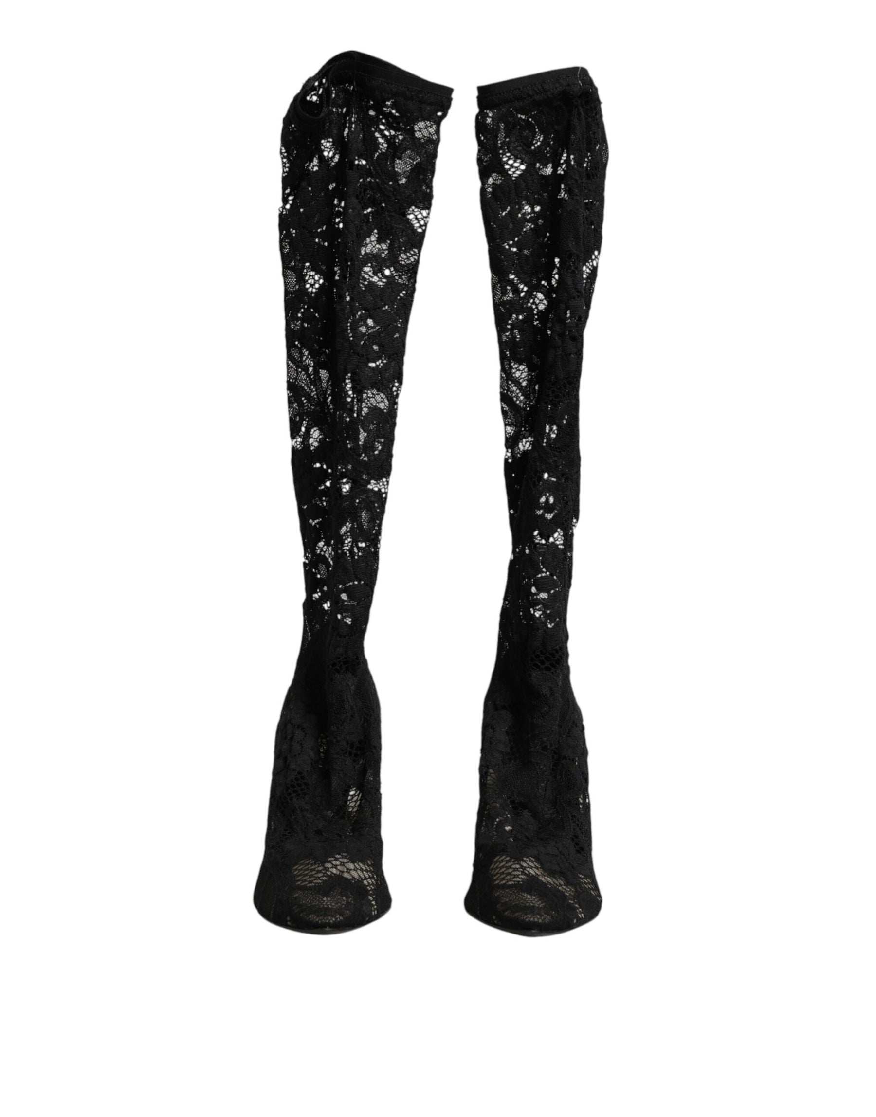 Dolce & Gabbana Black Pumps Taormina Lace Socks Boots Shoes | Regal Royce