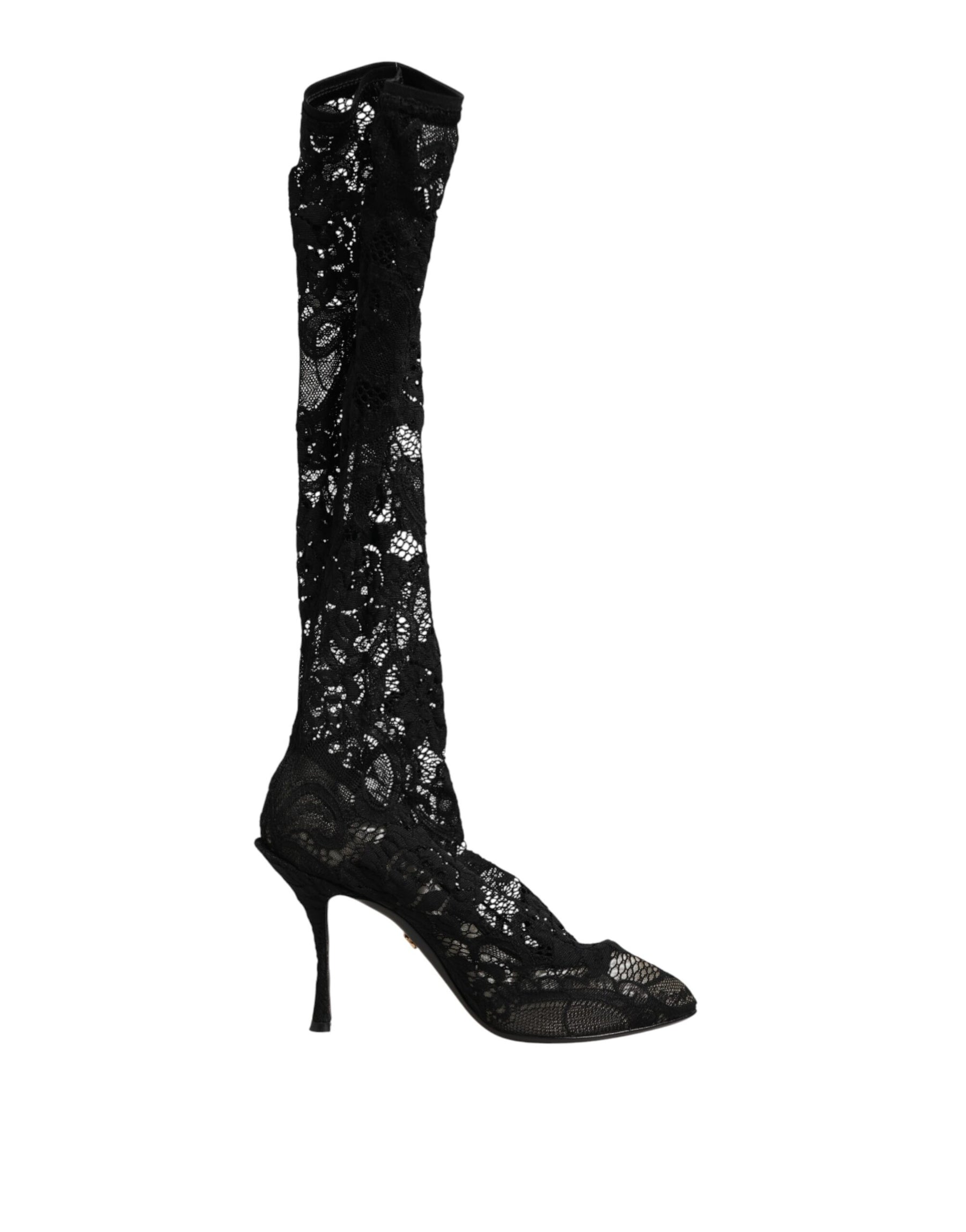 Dolce & Gabbana Black Pumps Taormina Lace Socks Boots Shoes | Regal Royce