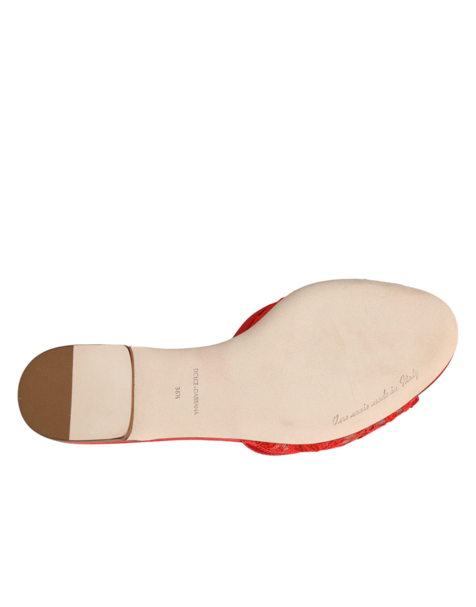 Dolce & Gabbana Red Devotion Lace Flats Slip On Sandals Shoes | Regal Royce
