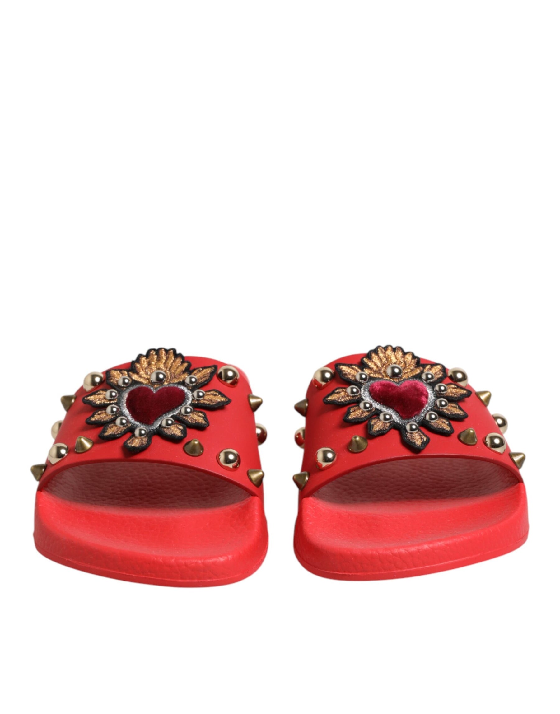 Dolce & Gabbana Red Sacred Heart Stud Slides Beachwear Shoes | Regal Royce