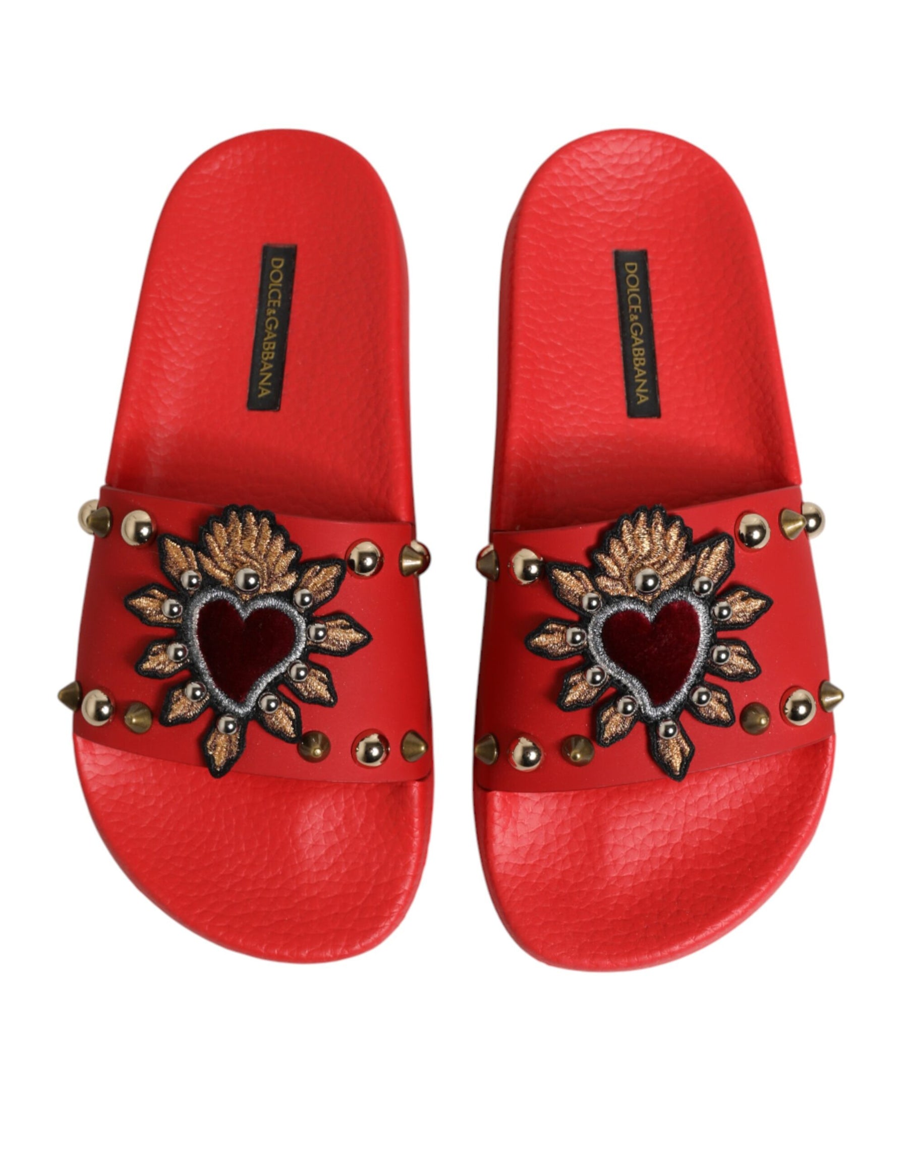 Dolce & Gabbana Red Sacred Heart Stud Slides Beachwear Shoes | Regal Royce