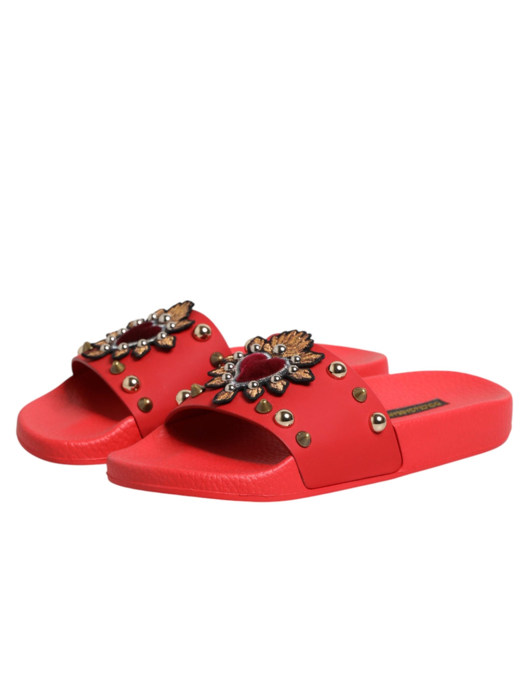 Dolce & Gabbana Red Sacred Heart Stud Slides Beachwear Shoes | Regal Royce