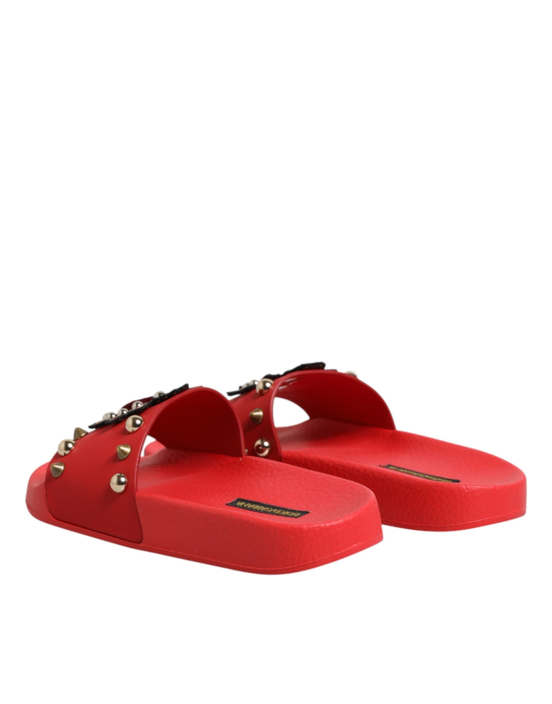 Dolce & Gabbana Red Sacred Heart Stud Slides Beachwear Shoes | Regal Royce