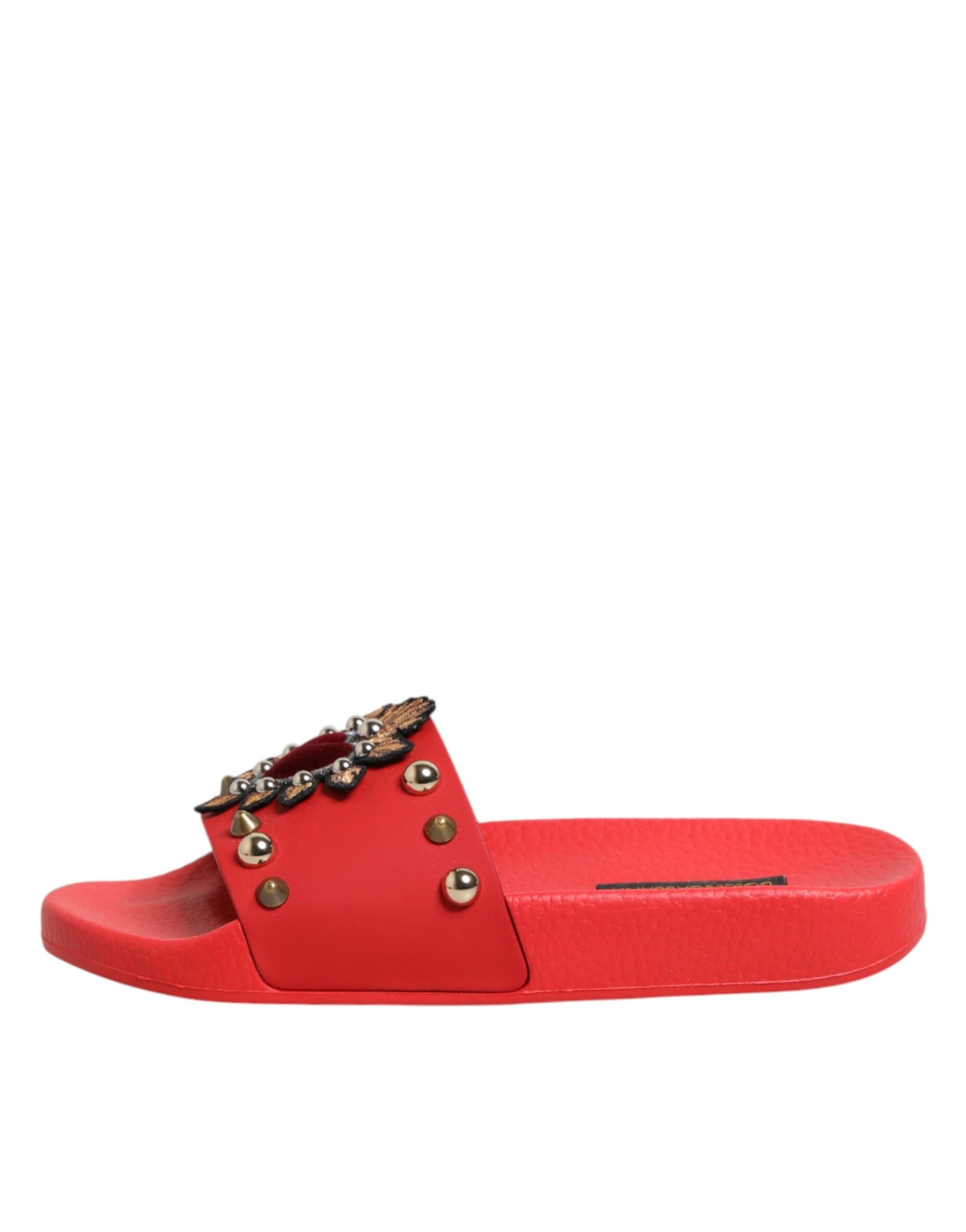 Dolce & Gabbana Red Sacred Heart Stud Slides Beachwear Shoes | Regal Royce