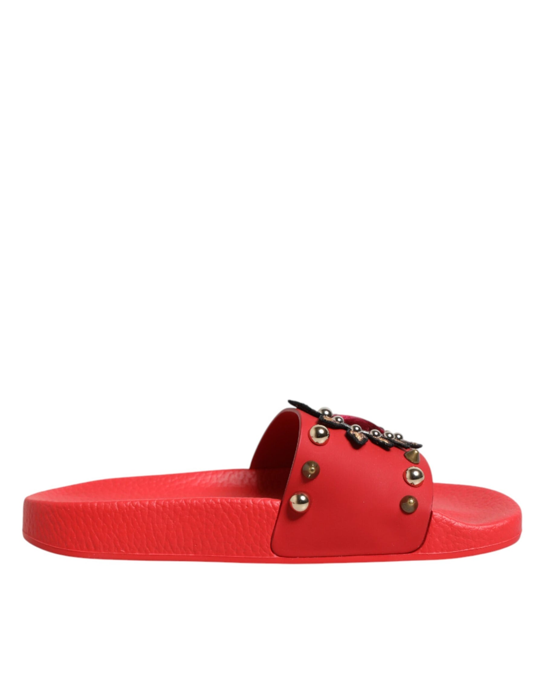 Dolce & Gabbana Red Sacred Heart Stud Slides Beachwear Shoes | Regal Royce